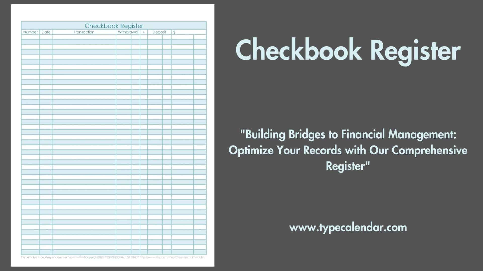 Free Printable Checkbook Register Templates [Pdf, Excel] throughout Free Printable Checkbook Register