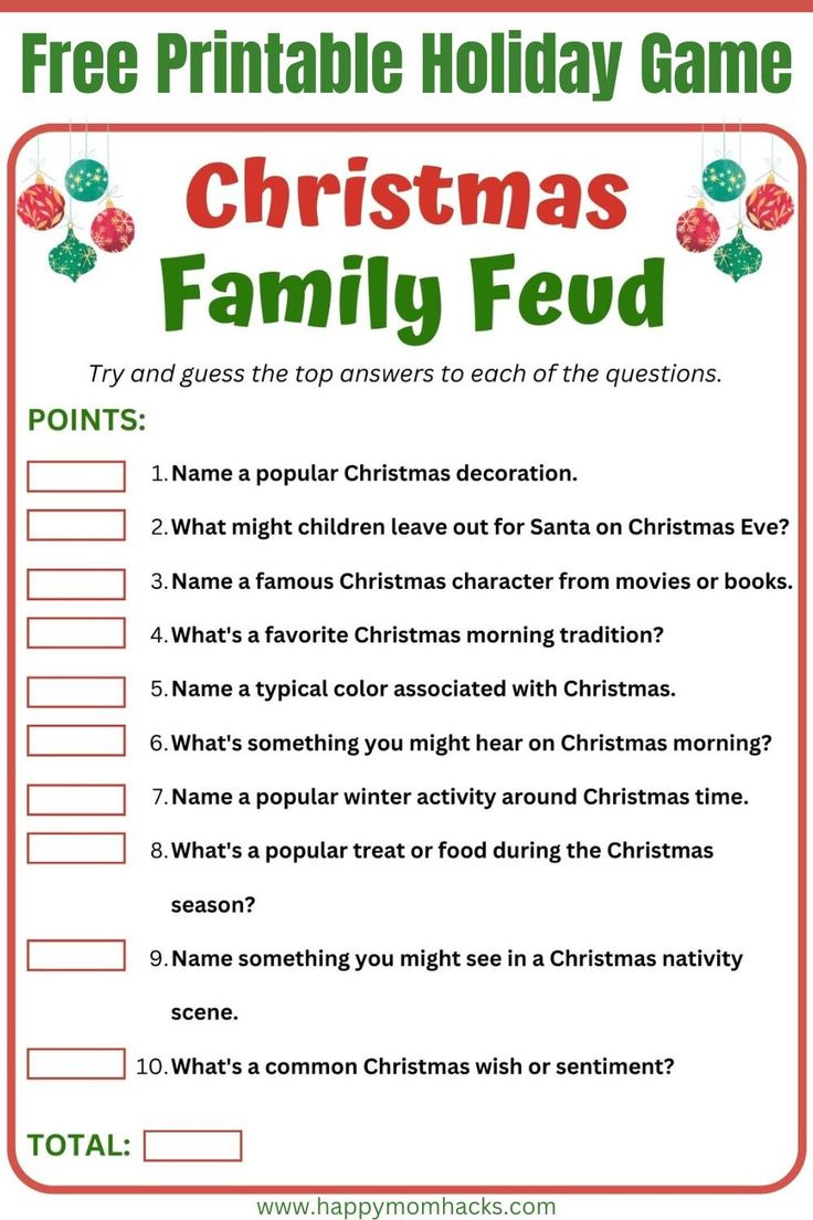 Free Printable Christmas Family Feud Game Questions &amp;amp; Answers with regard to Christmas Family Feud Questions and Answers Printable