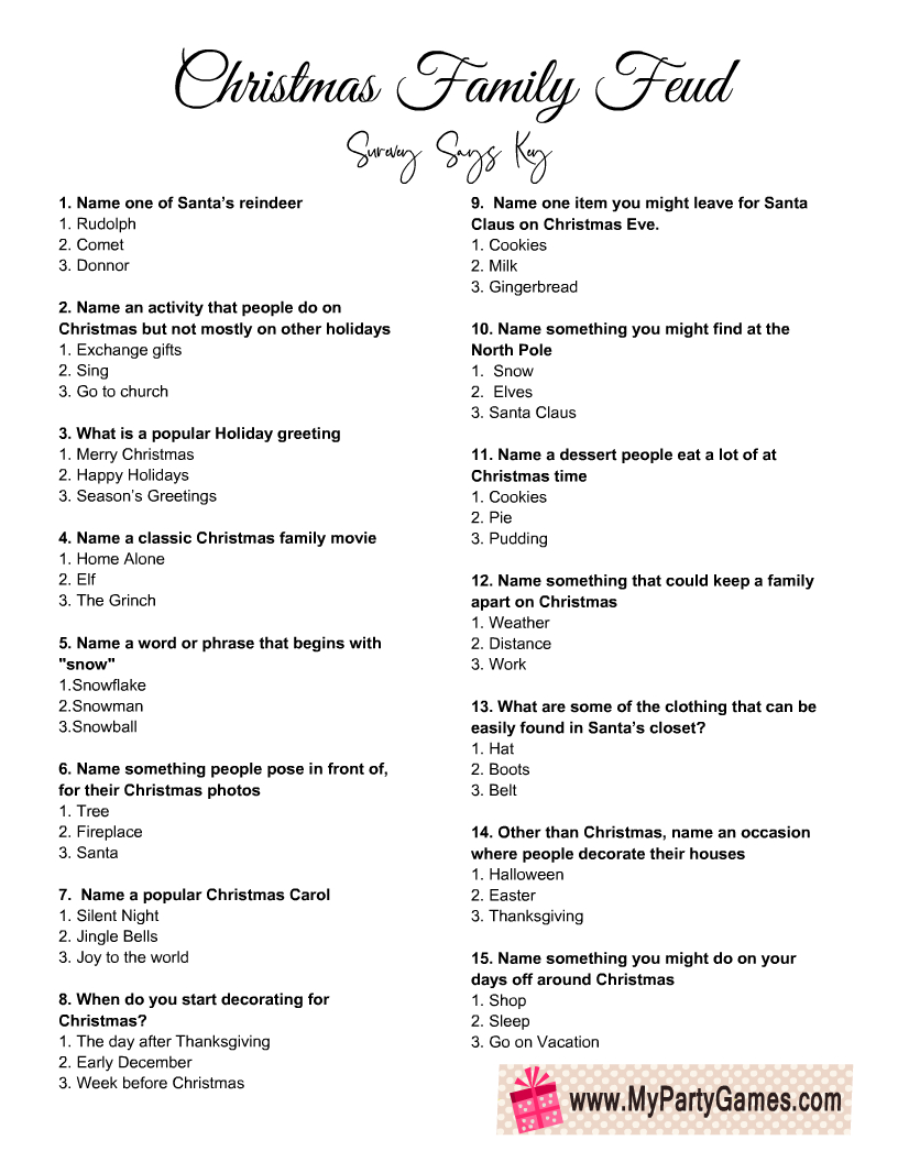 Free Printable Christmas Family Feud Game with regard to Christmas Family Feud Questions And Answers Printable
