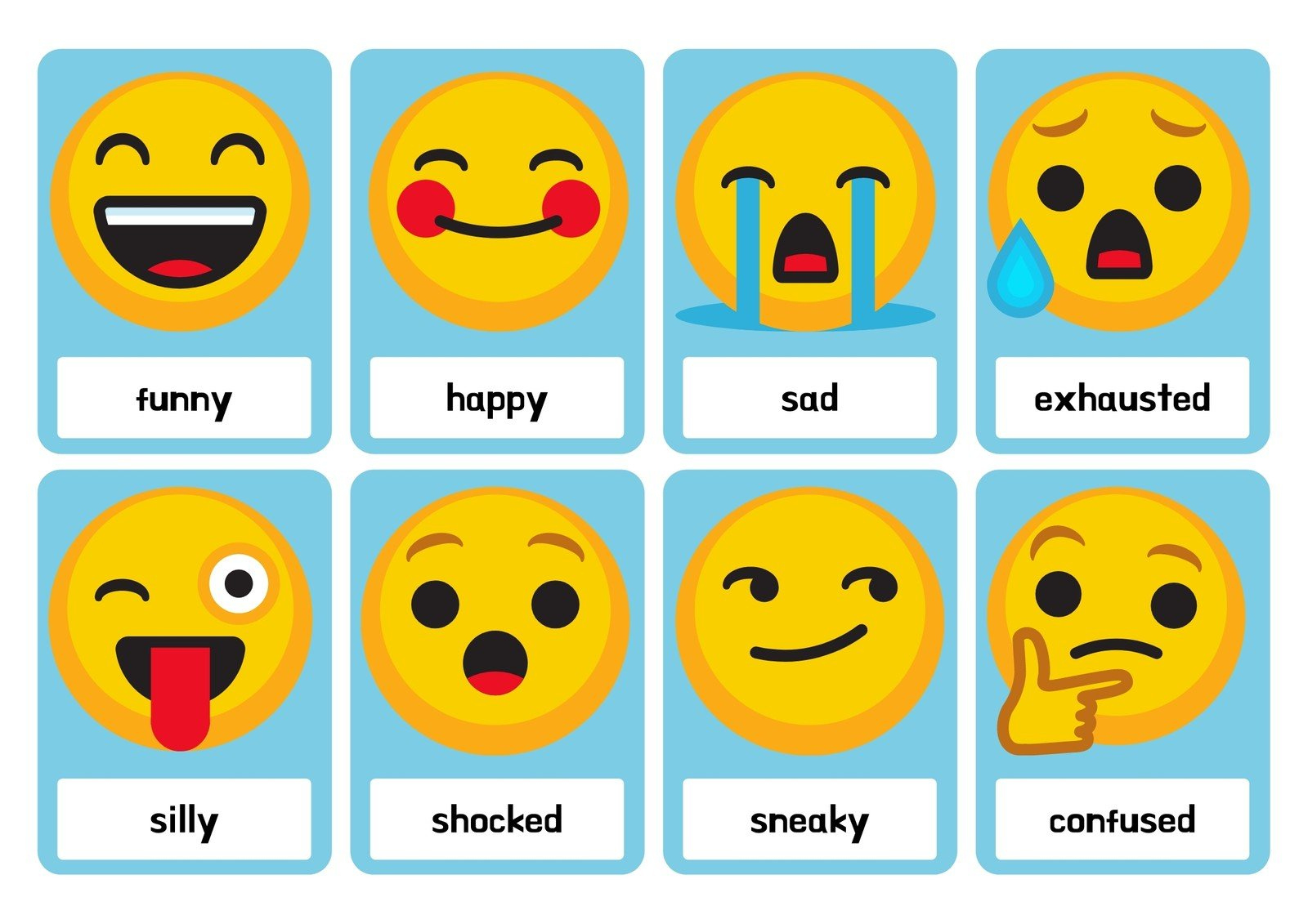 Free Printable Custom Emotions Flashcard Templates | Canva regarding Emoji Feelings Faces Free Printable