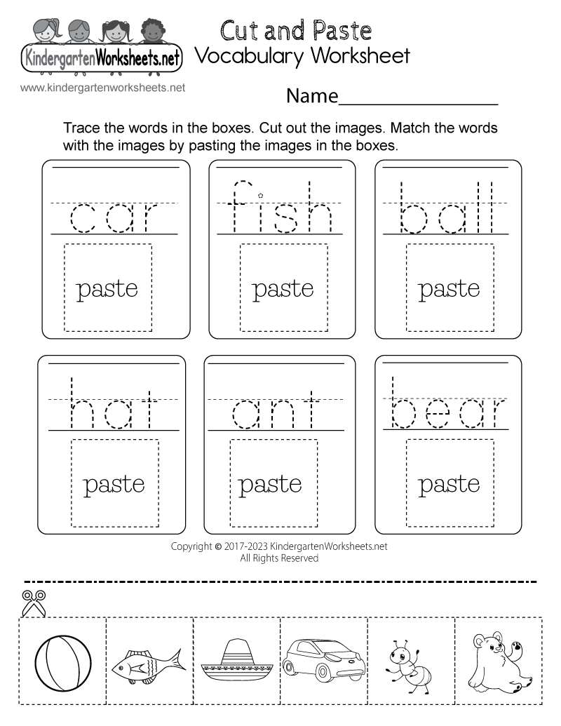 Free Printable Cut-And-Paste Vocabulary Worksheet pertaining to Cut And Paste Printable Activities
