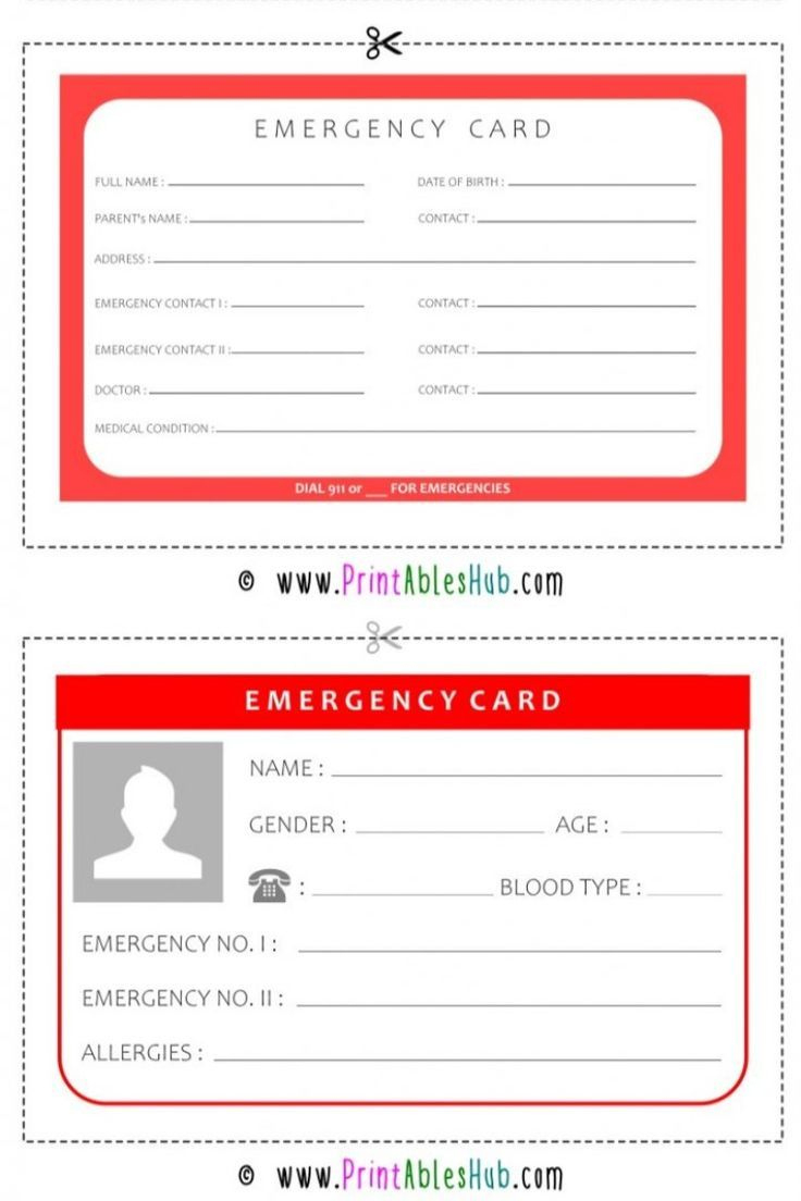 Free Printable Emergency Card Templates [Pdf Included] for Pdf Printable Emergency Card Template
