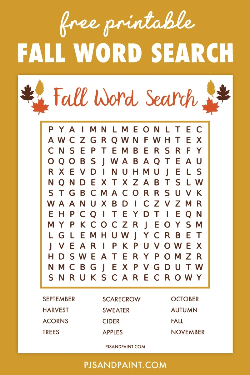 Free Printable Fall Word Search - Pjs And Paint within Free Printable Word Searches For Fall