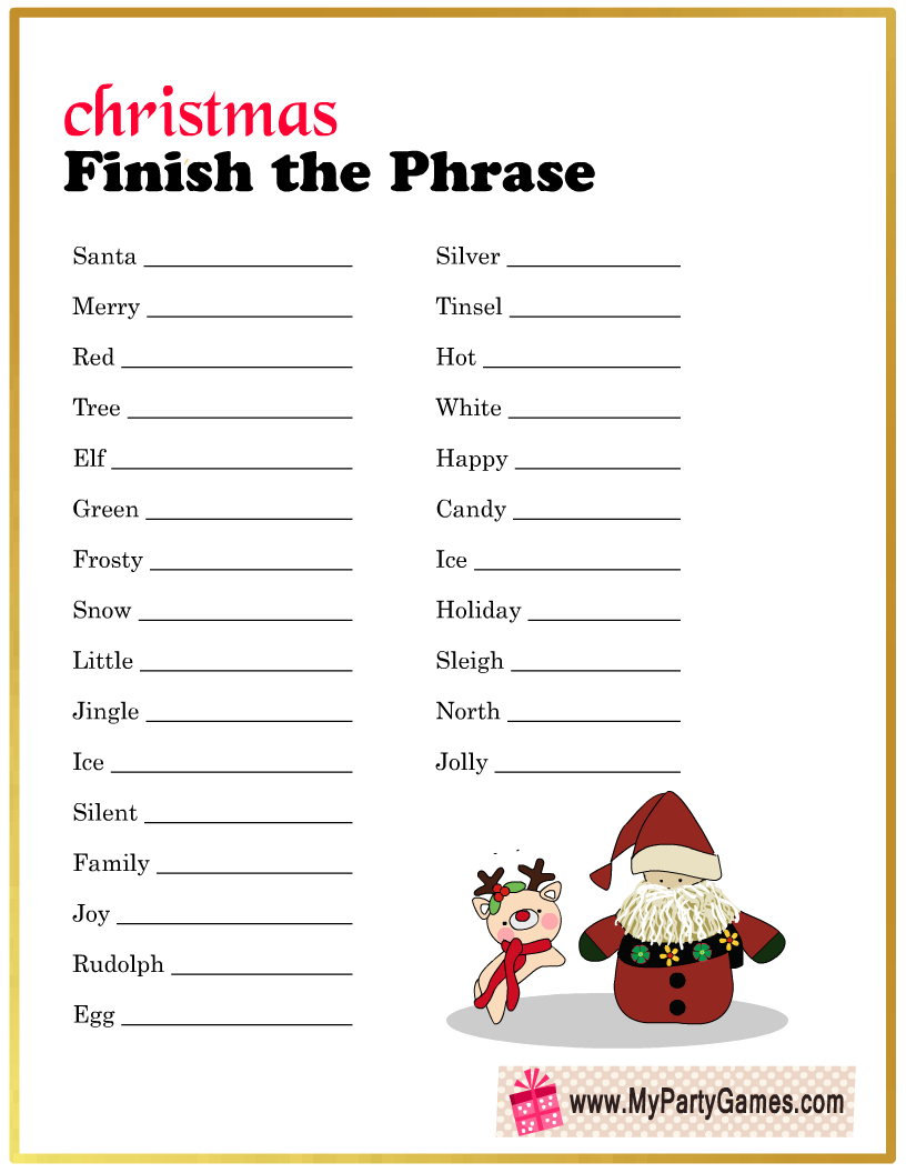 Free Printable Finish The Phrase Game For Christmas inside Finish The Saying Quiz With Answers Printable