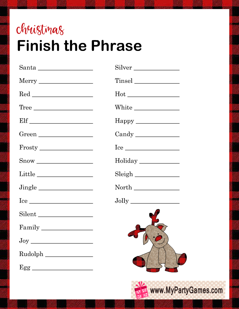 Free Printable Finish The Phrase Game For Christmas with regard to Finish the Saying Quiz with Answers Printable