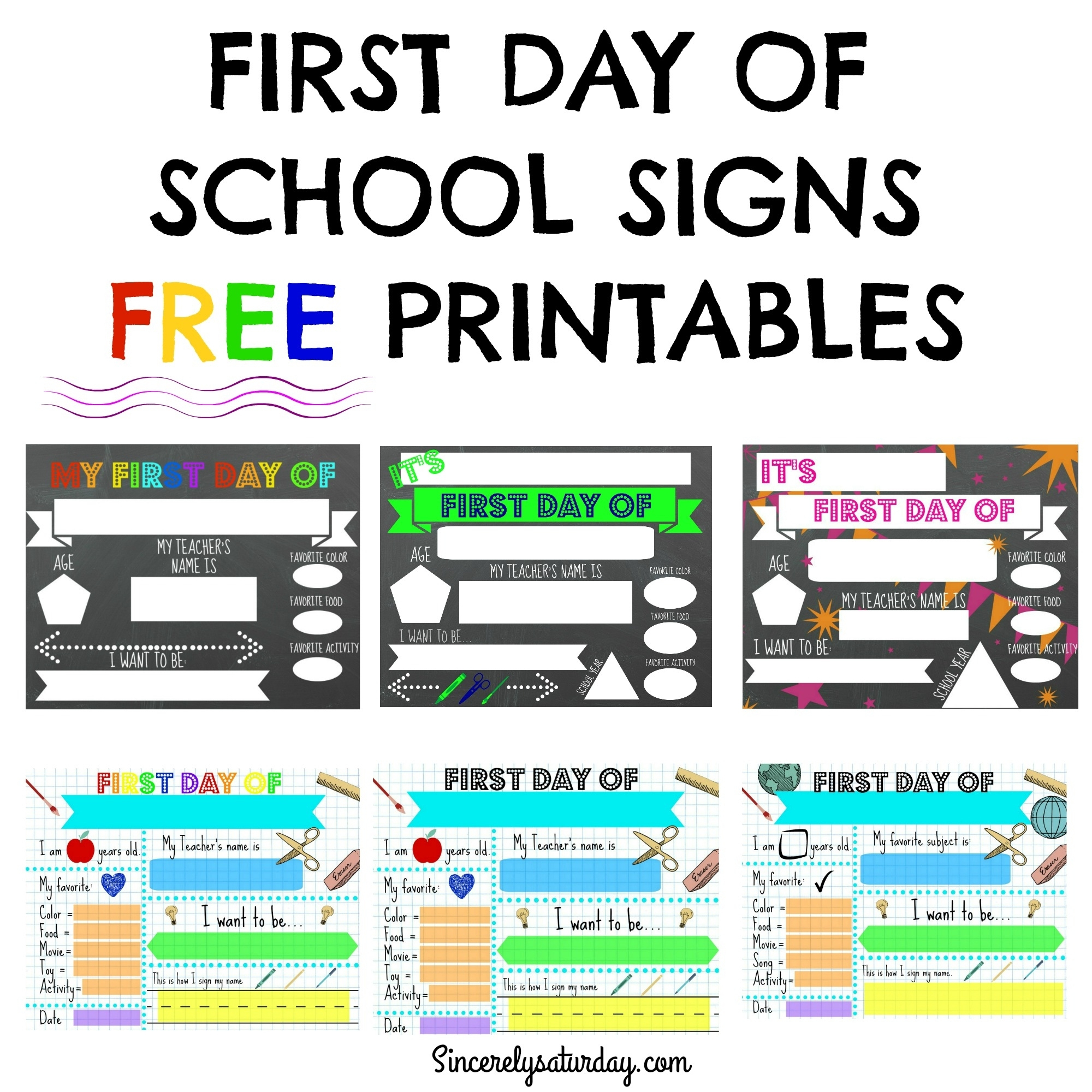 Free Printable First Day Of School Signs - Sincerely Saturday inside First Day Of Kindergarten Sign Printable