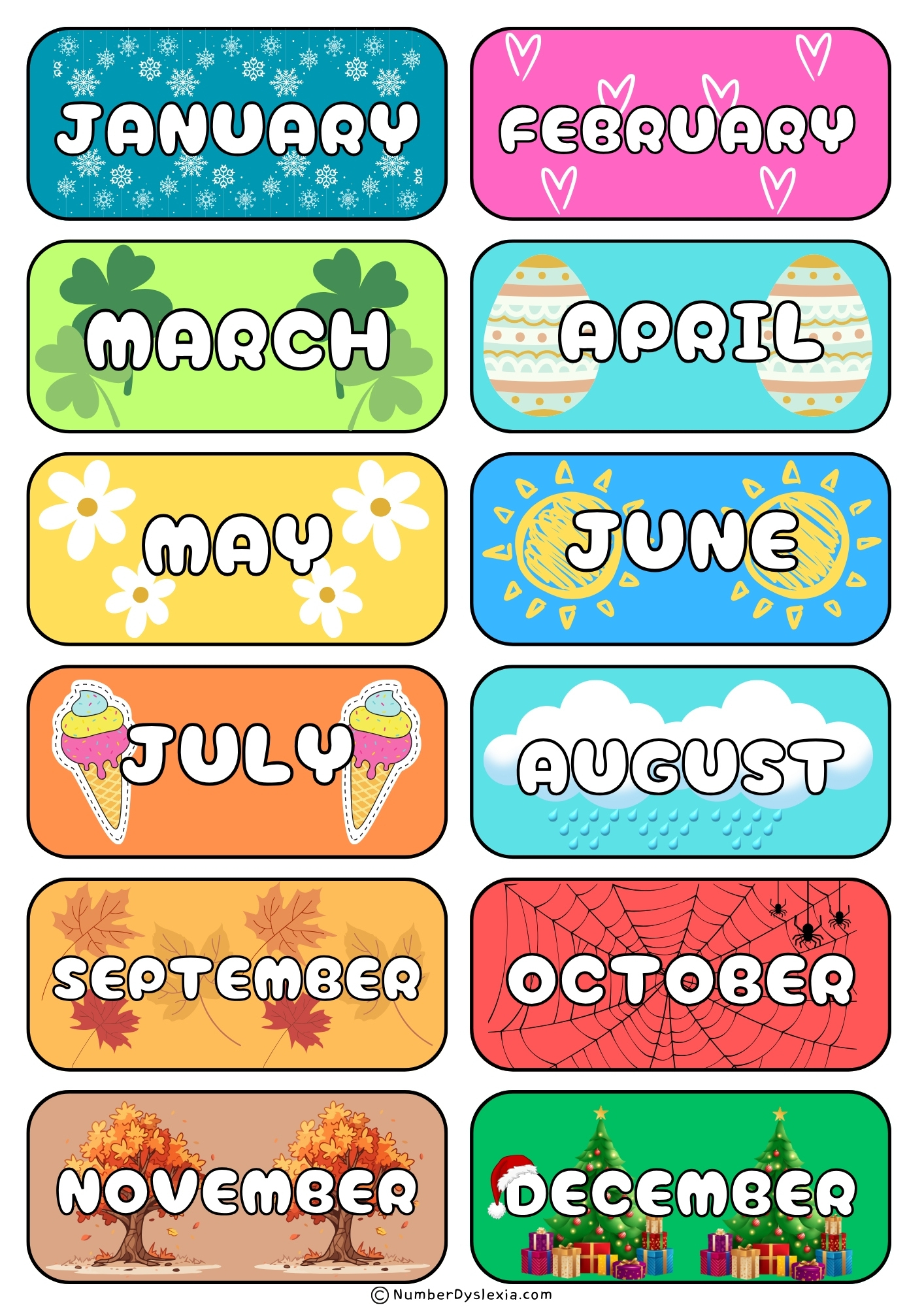 Free Printable Months Of The Year Charts [Pdf] - Number Dyslexia regarding Month of the Year Printable