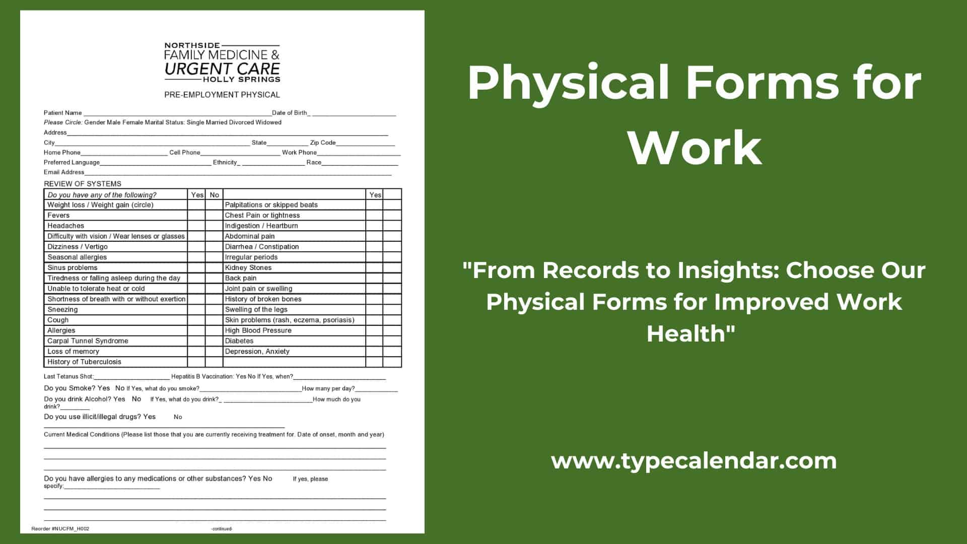 Free Printable Physical Form For Work Templates [Pdf] with Printable Pre Employment Physical Form