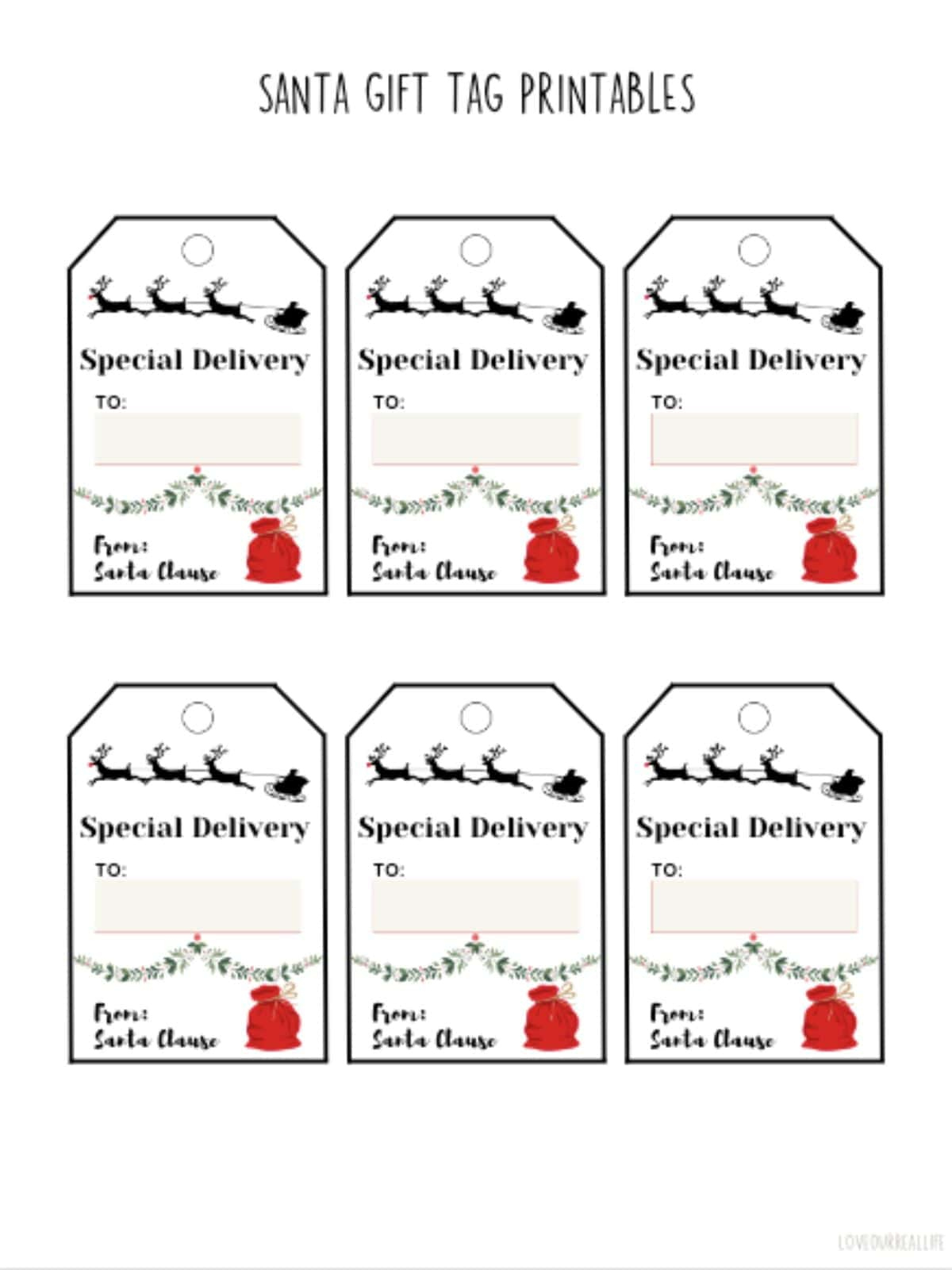 Free Printable Santa Gift Tags (Download Instantly To Print in Free Printable Gift Tags Printable