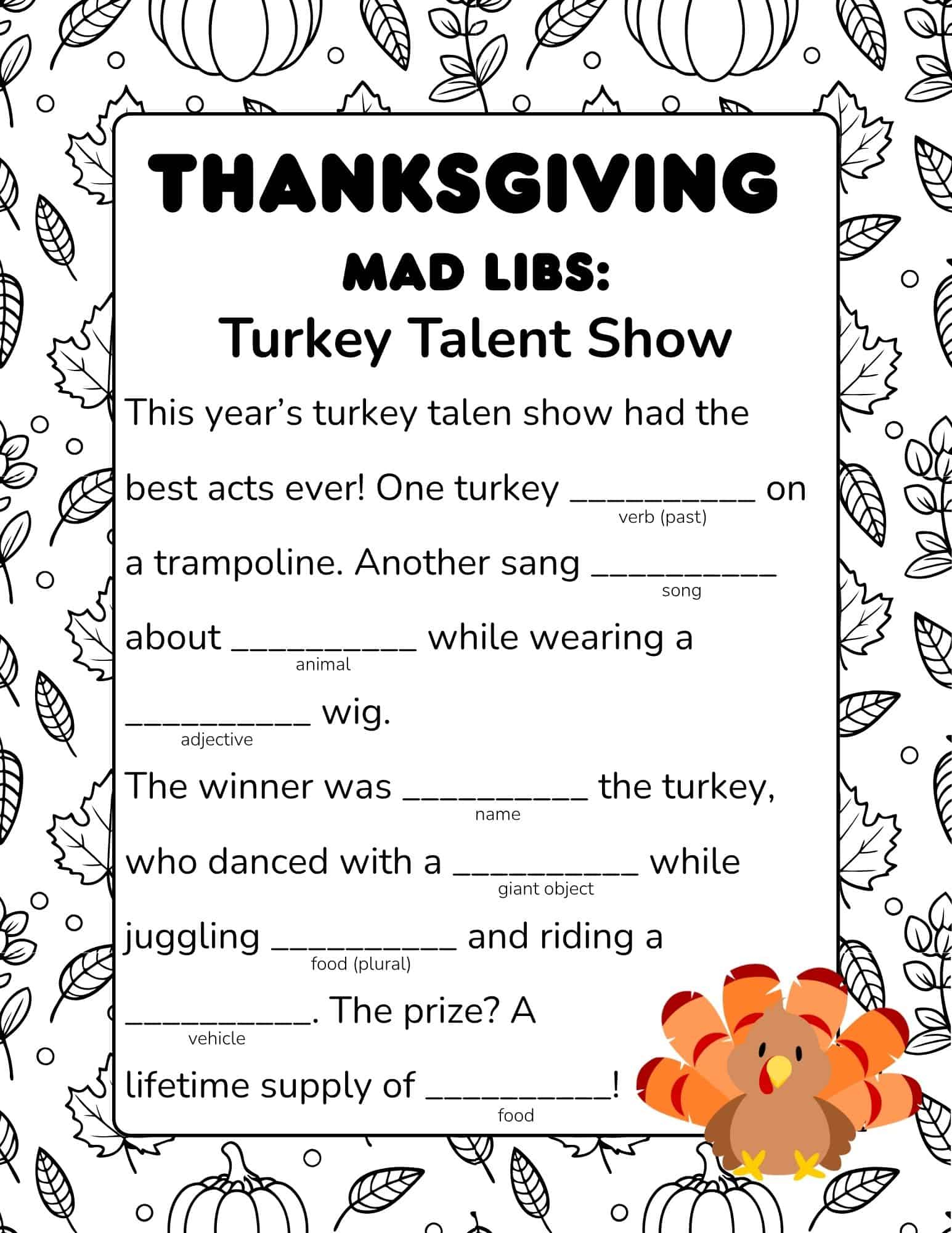 Free Printable Thanksgiving Mad Libs For Kids intended for Free Thanksgiving Mad Libs Printables