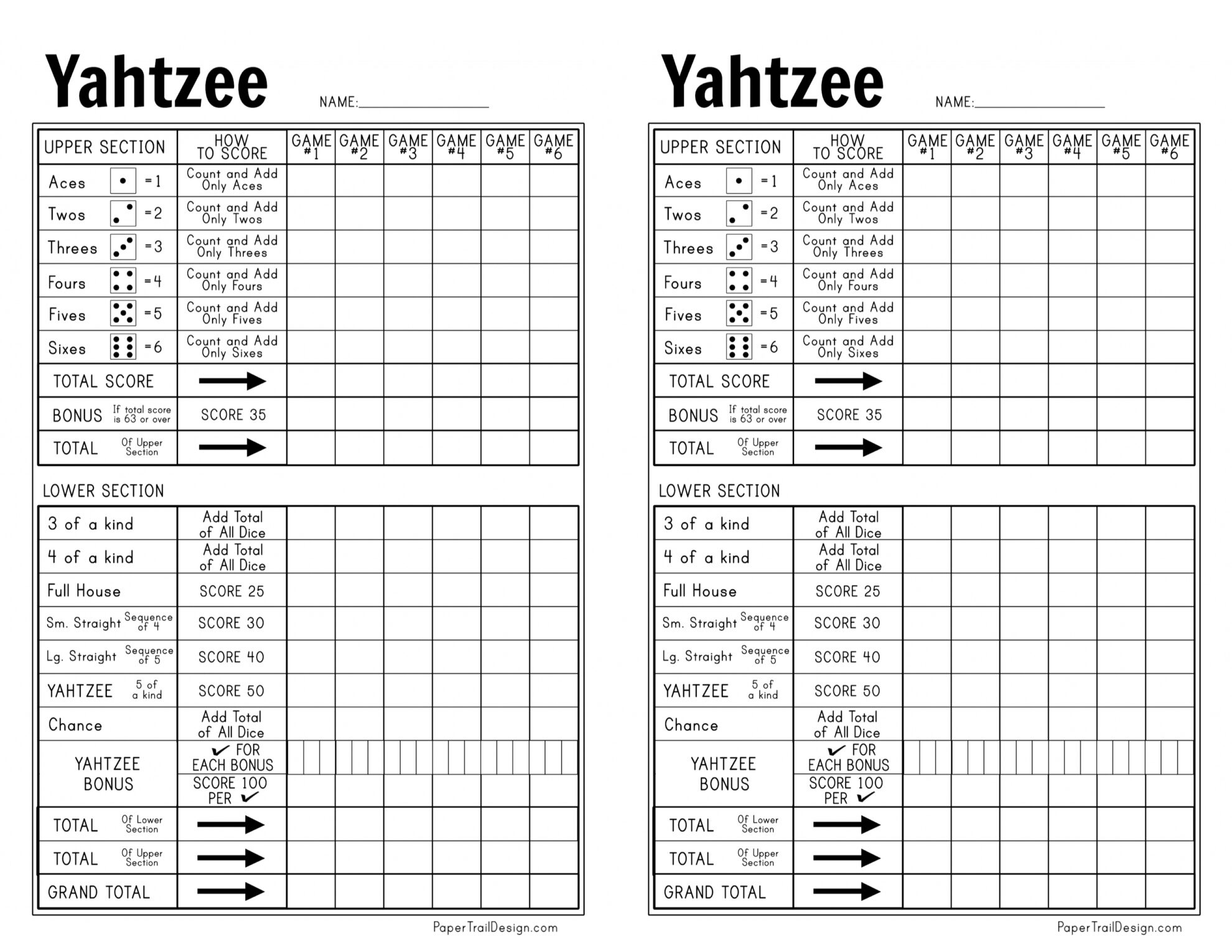 Free Printable Yahtzee Score Card - Paper Trail Design with Yahtzee Score Sheets Free Printable