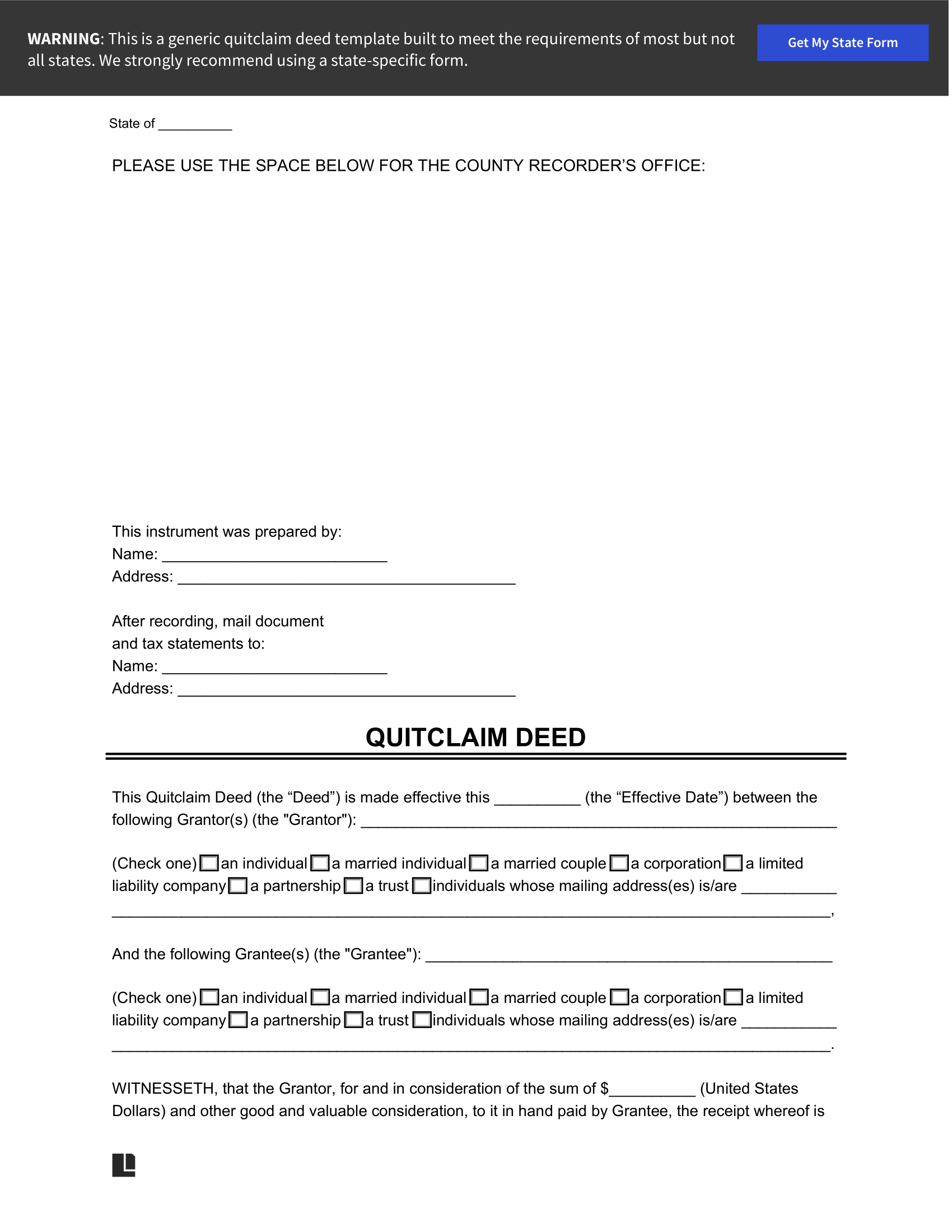 Free Quit Claim Deed Form Free Printable Quit Claim Deed Form with regard to Free Printable Quit Claim Deed Form