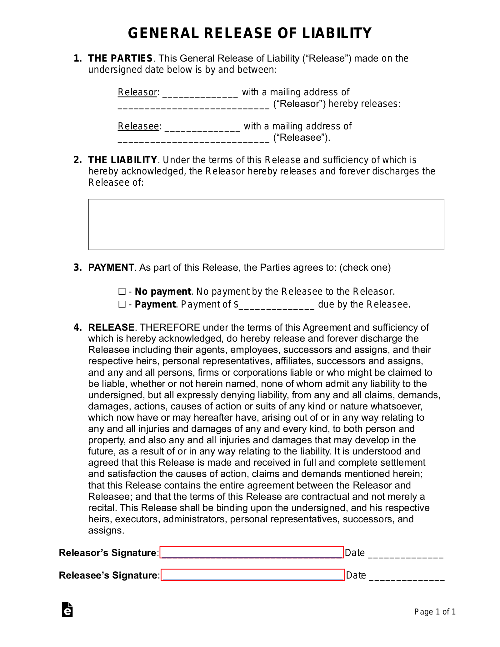 Free Release Of Liability (Waiver) Forms (14) - Pdf | Word – Eforms within Free Printable Release Of Liability Form