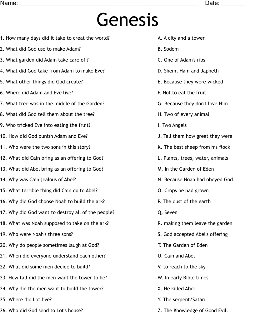 Genesis Worksheet - Wordmint throughout Answers in Genesis Free Printables