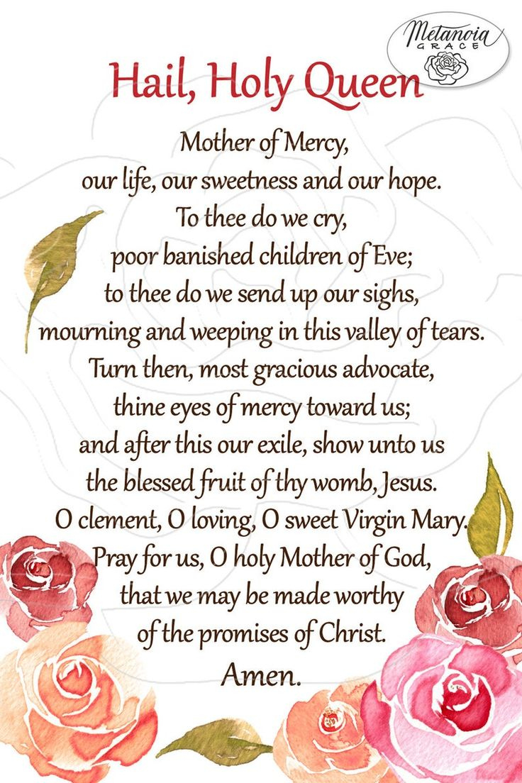 Hail Holy Queen Prayer Card, Printable Mother Of Mercy Prayer with Hail Holy Queen Prayer Printable