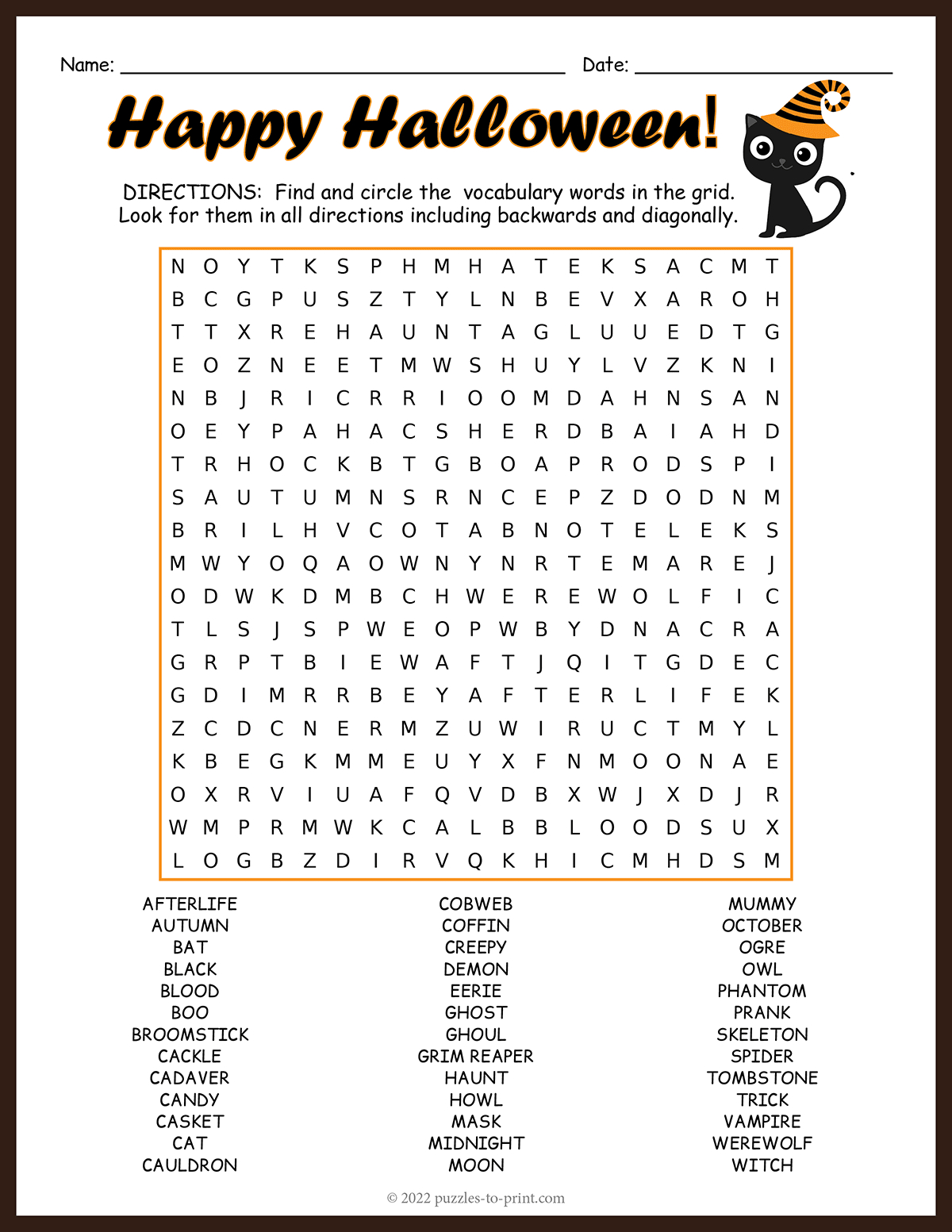Halloween Word Search within Halloween Printable Word Search Puzzles