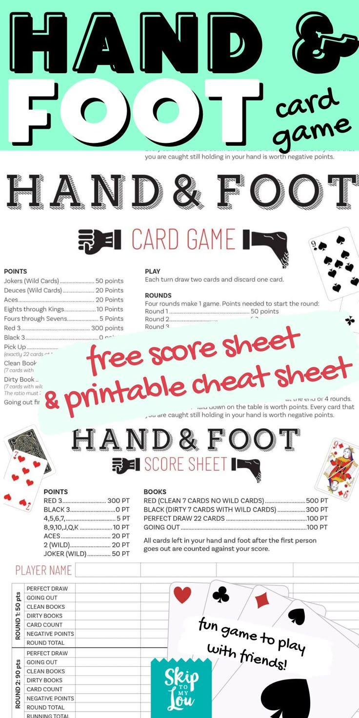 Hand And Foot Card Game | Skip To My Lou intended for Printable Hand and Foot Rules