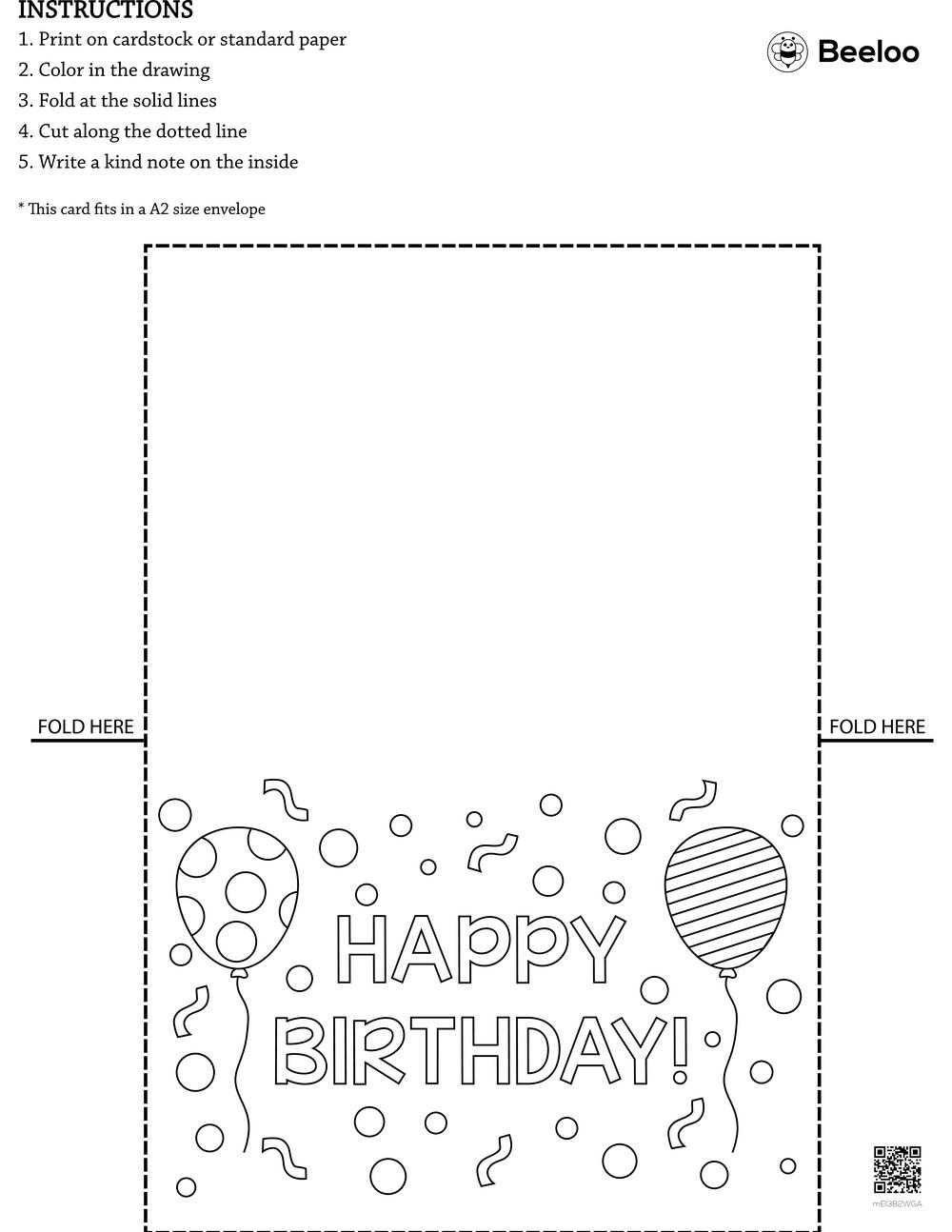 Happy Birthday Card • Beeloo Printable Crafts And Activities For Kids pertaining to Black White Birthday Cards Printable