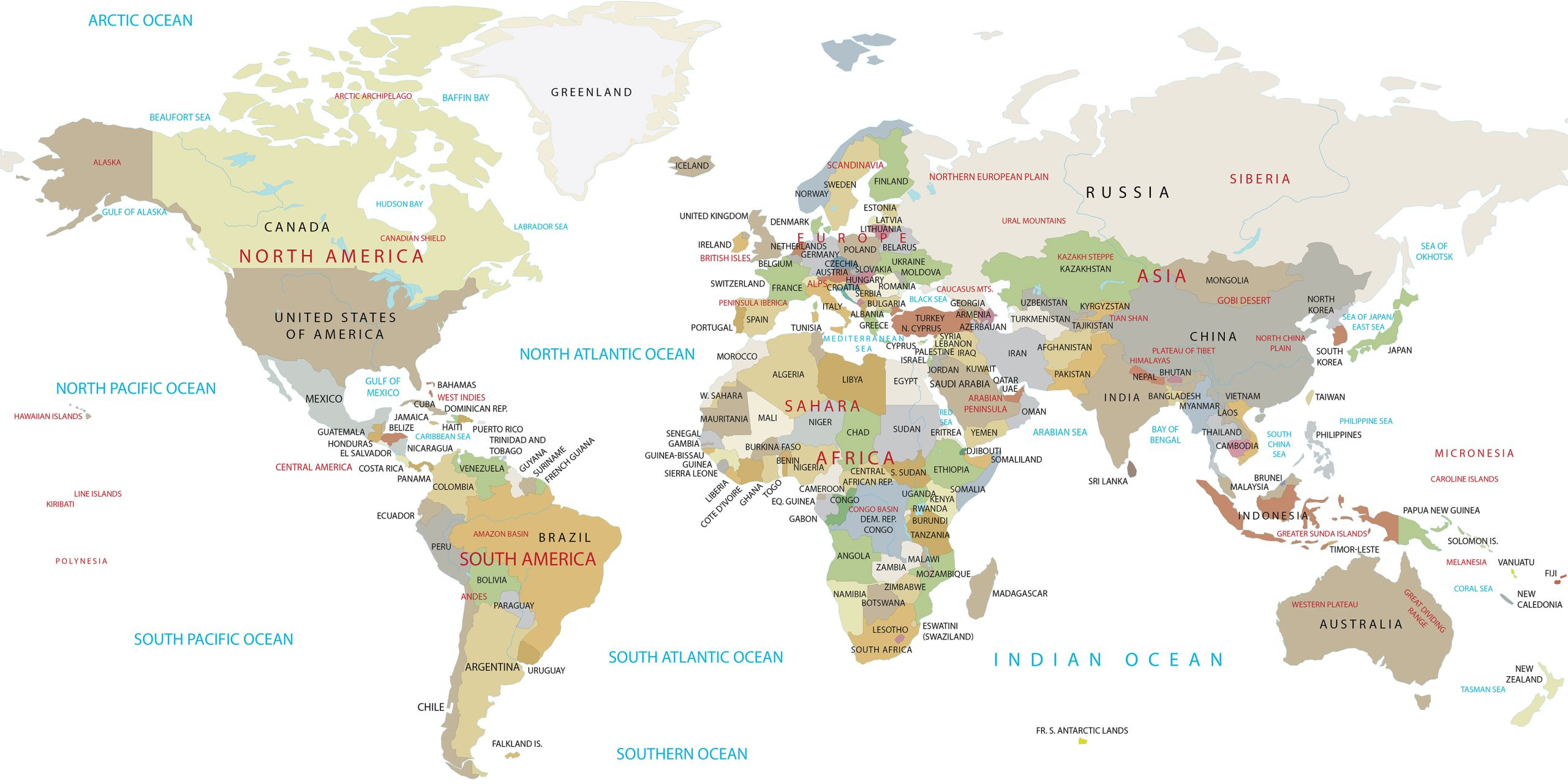 High Resolution World Map - Gis Geography with regard to Printable Countries Of The World Map