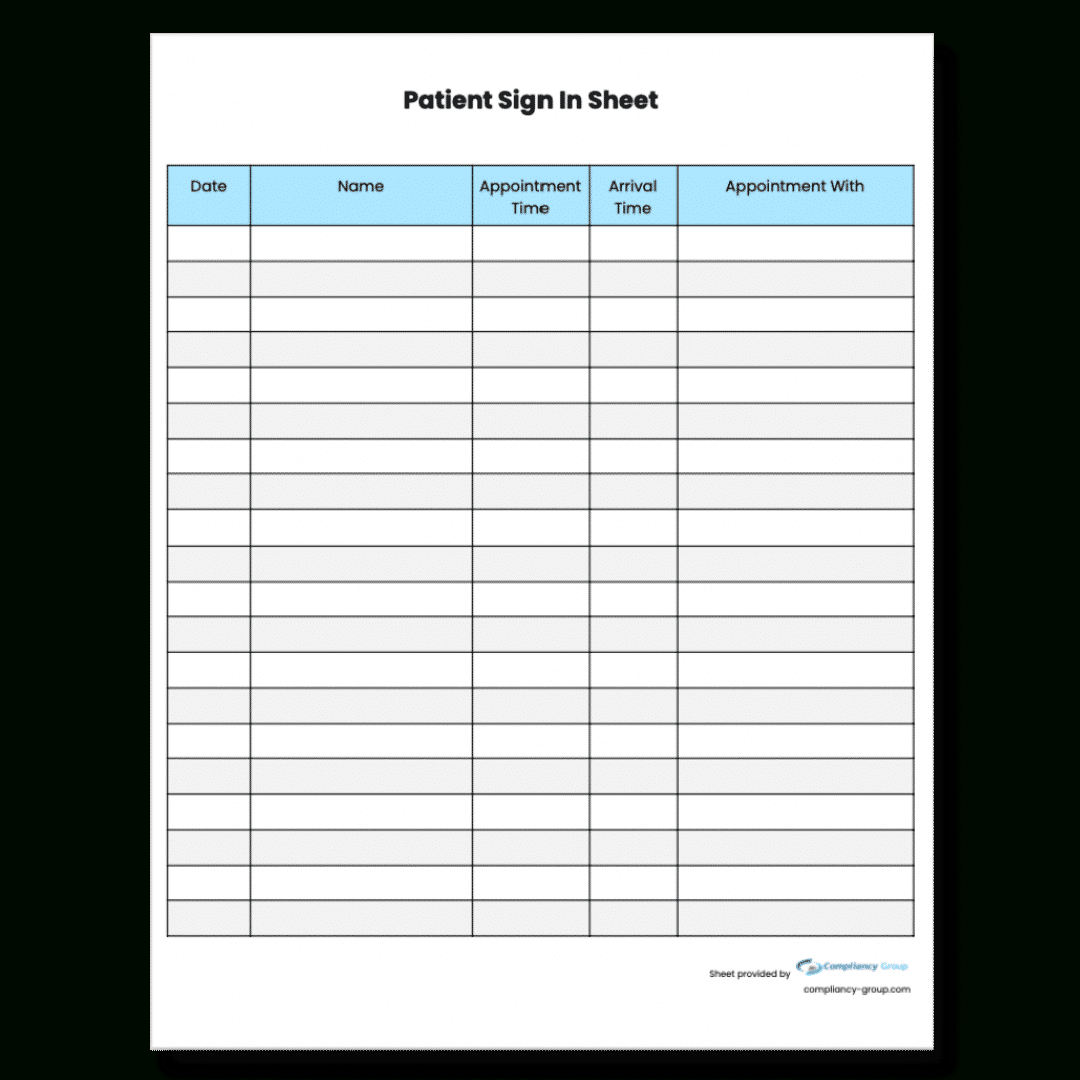 Hipaa Compliant Patient Sign In Sheet Download pertaining to Patient Sign In Sheets Printable