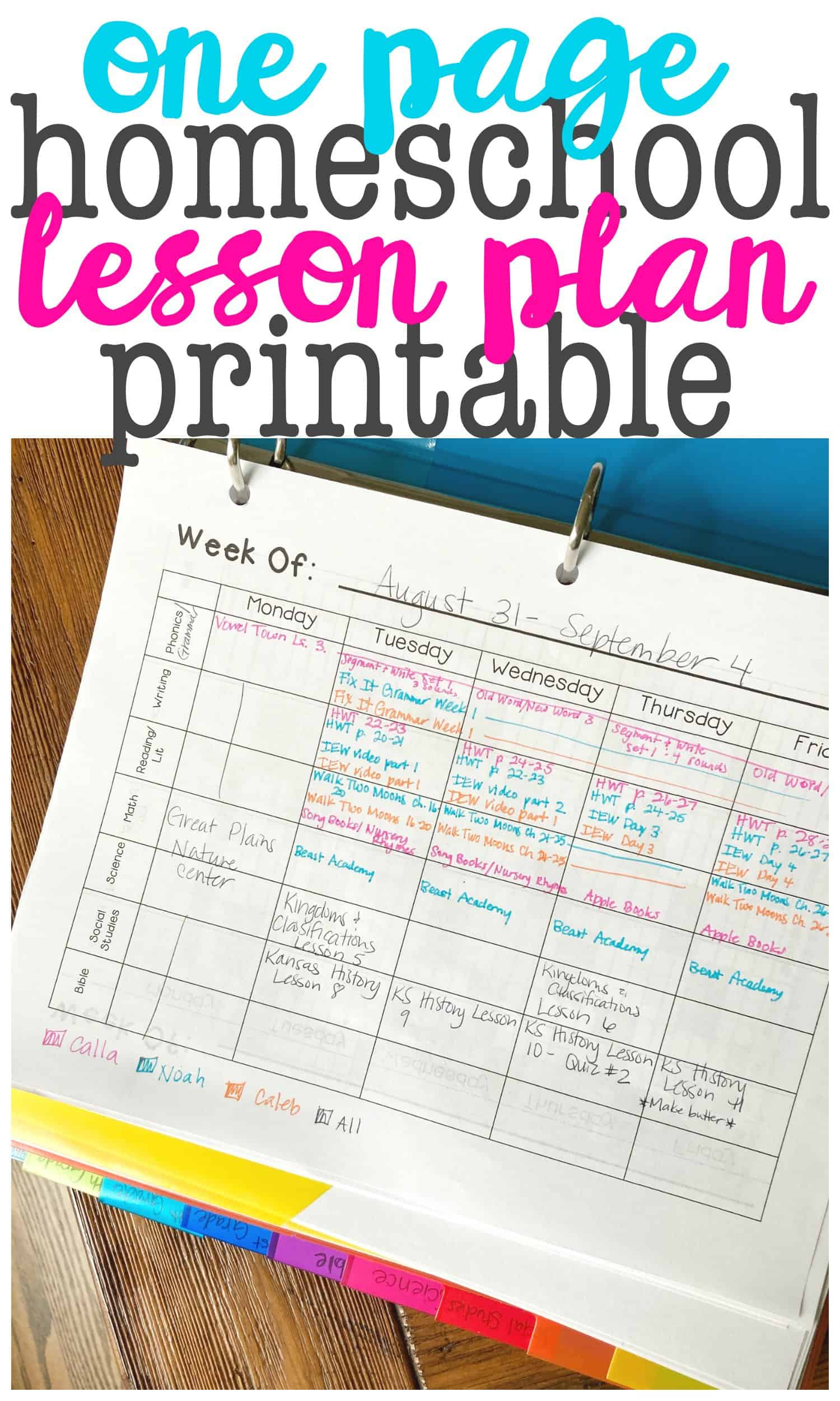 Homeschool Lesson Plan Printable - I Can Teach My Child! throughout Free Printable Homeschool Curriculum with Daily Lesson Plans