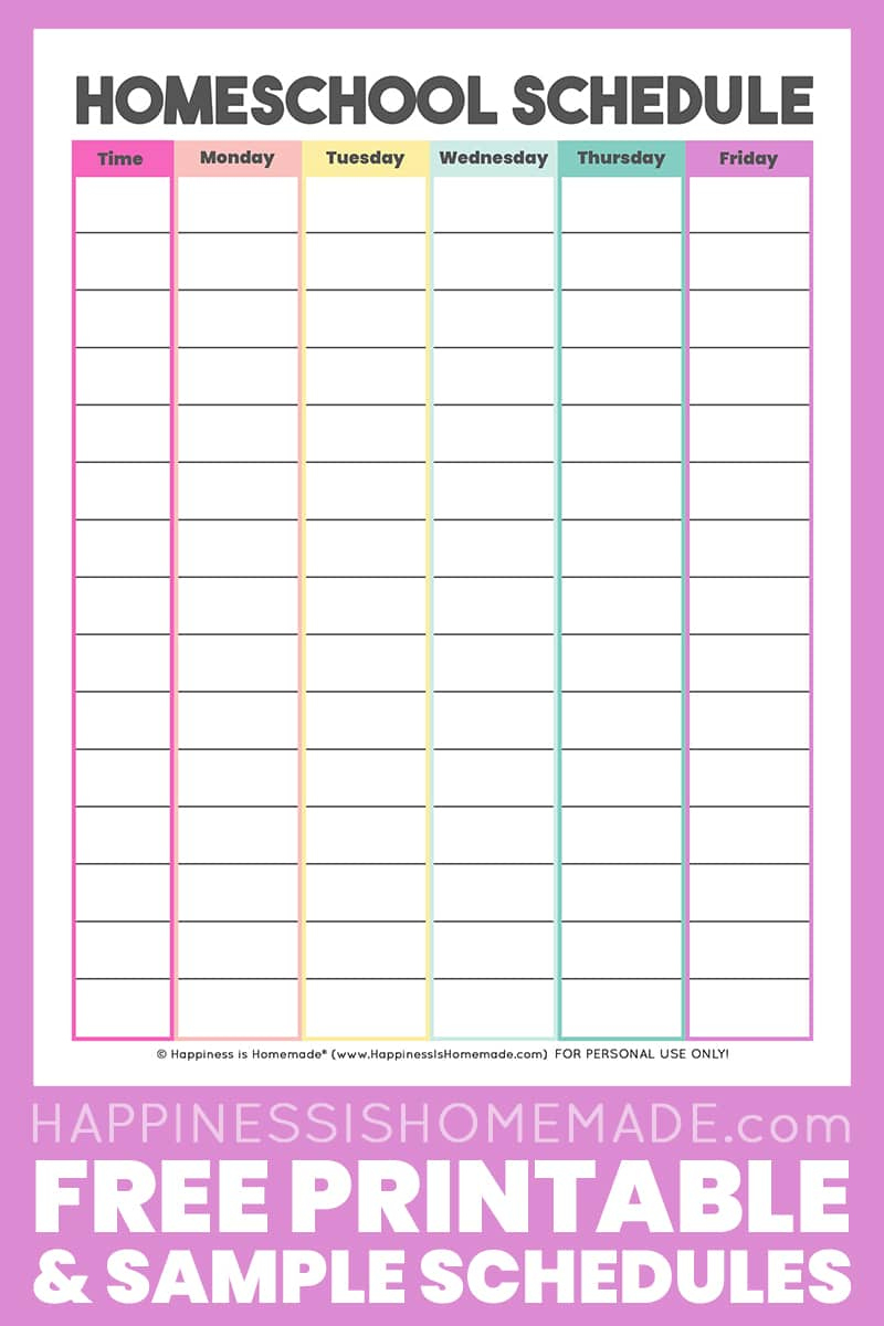 Homeschool Schedule Template: Free Printable - Happiness Is Homemade intended for Free Printable Homeschool Curriculum with Daily Lesson Plans
