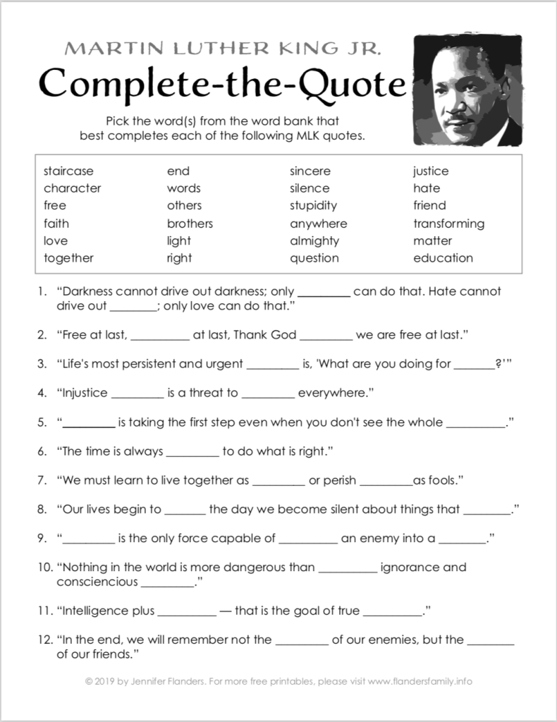 I Have A Dream! (Free Printables For Mlk Day) - Flanders Family with Martin Luther King Free Printable Worksheets