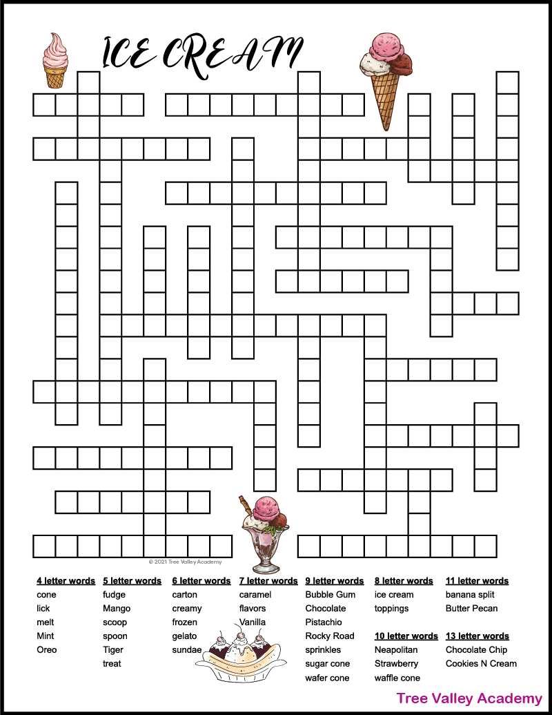 Ice Cream Fill In Puzzle - Tree Valley Academy for Printable Word Fill in Puzzles