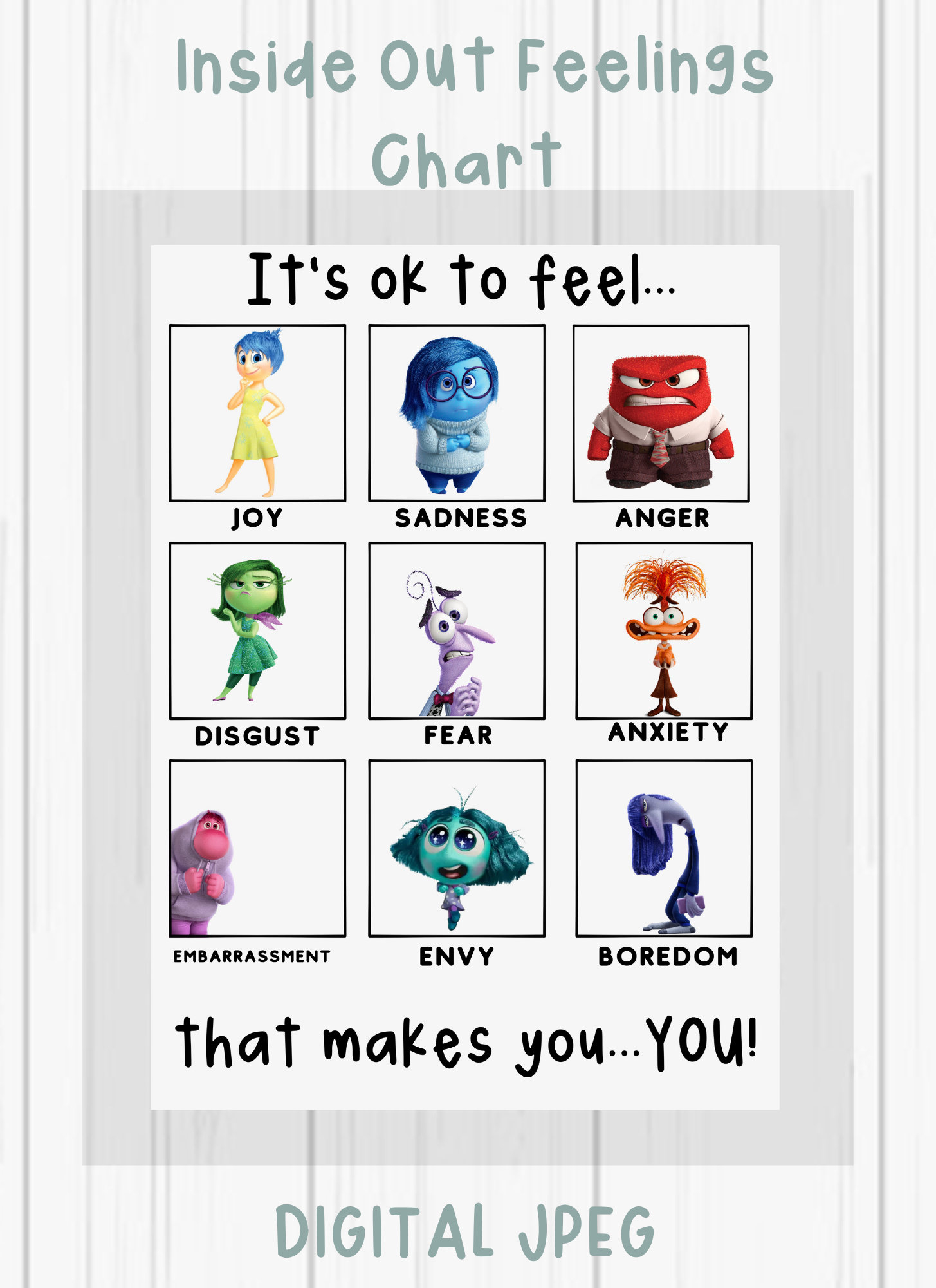 Inside Out Feelings Chart Digital Download | Emotional Awareness with regard to Printable Inside Out Emotions Chart