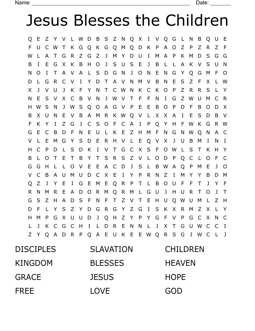 Jesus Blesses The Children Word Search - Wordmint inside Free Printable Word Search For Kids