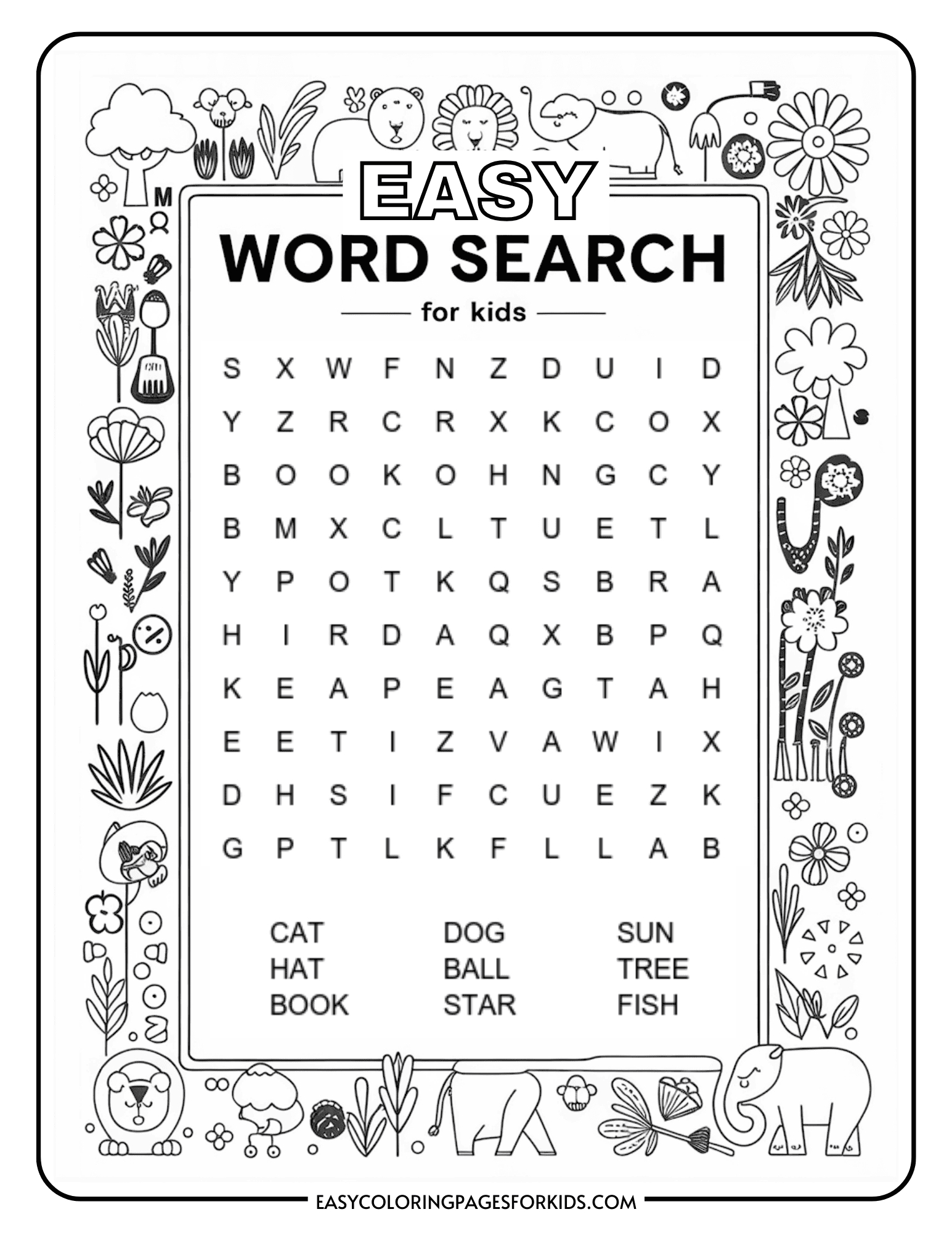 Kindergarten Easy Word Search For Kids (2 Free Pdf Pages) - Easy inside Free Printable Word Search For Kids