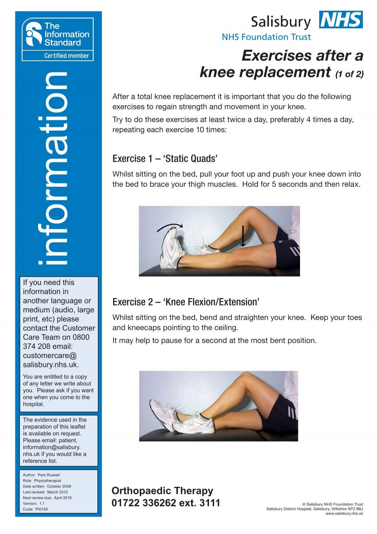 Knee Replacement - Exercises - Icid - Salisbury Nhs Foundation with Printable Total Knee Replacement Exercises Pictures