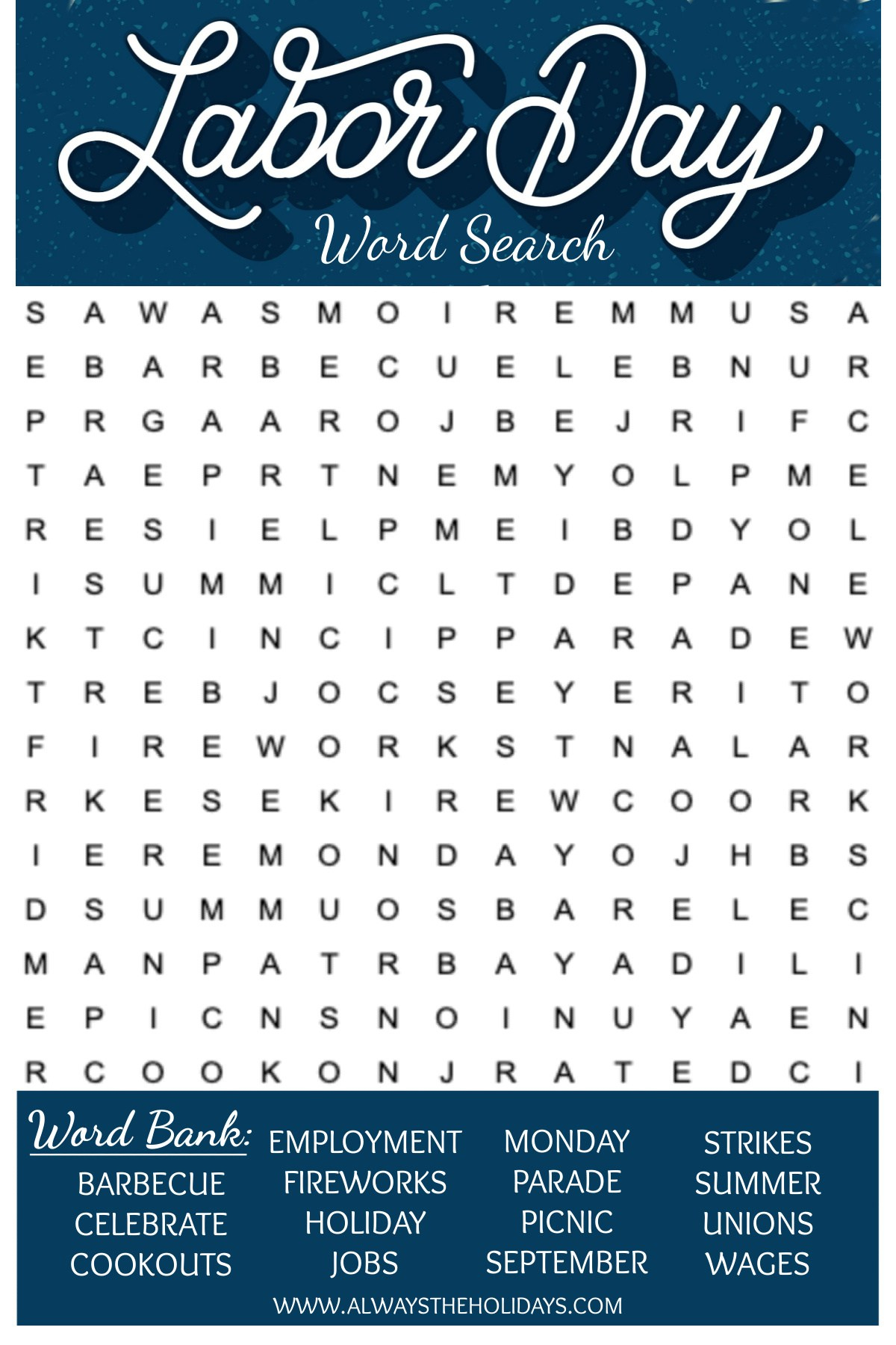 Labor Day Word Search Printable - Free Word Find &amp;amp; Answer Key intended for Labor Day Word Search Printable