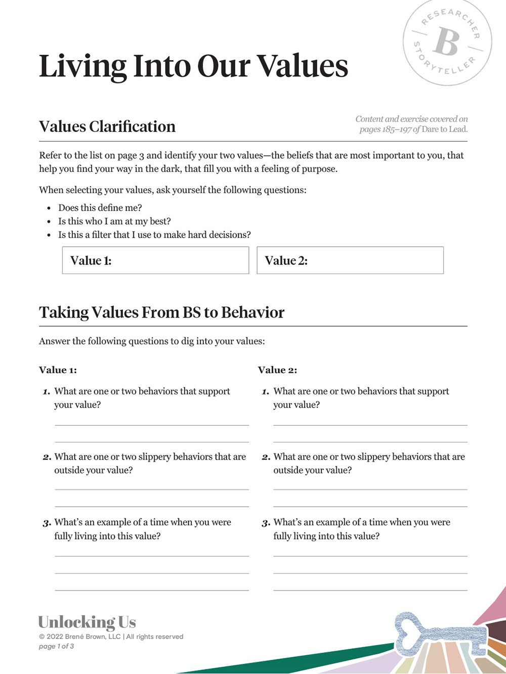 Living Into Our Values - Brené Brown regarding Free Printable Core Values Worksheet