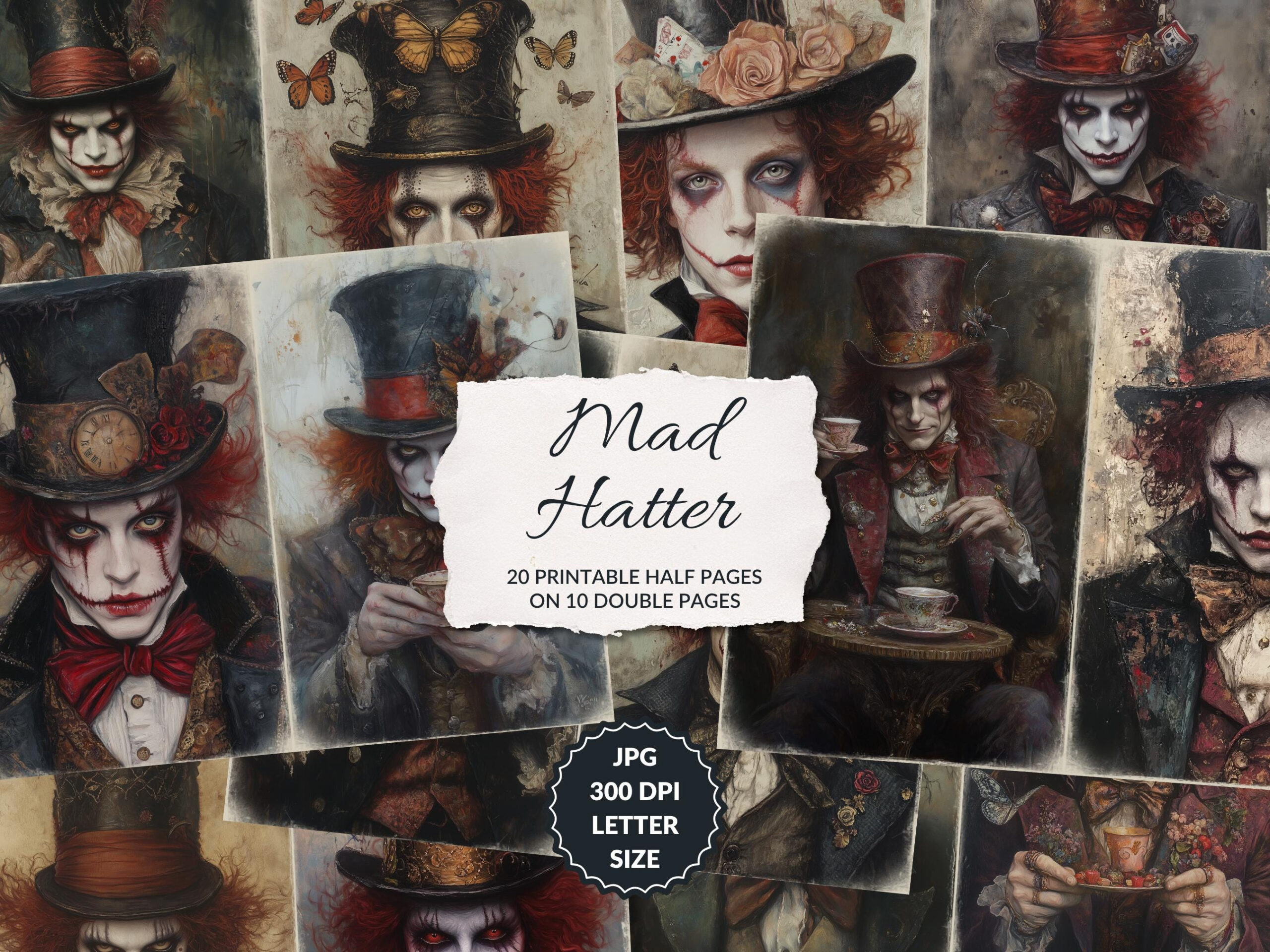 Mad Hatter - 20 Junk Journal Half Pages, Alice In Wonderland inside Mad Hatter 10 6 Printable