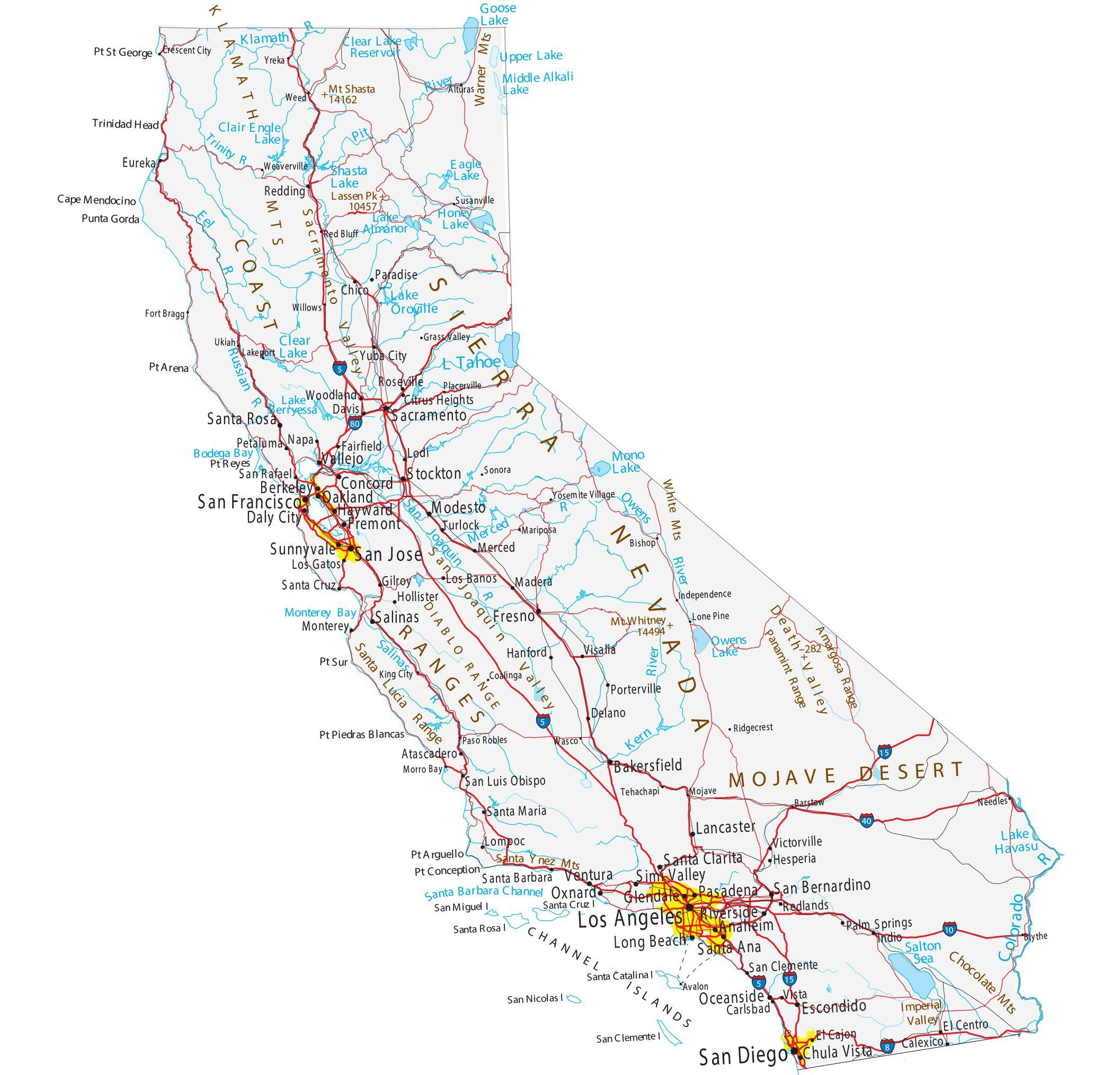 Map Of California - Cities And Highways - Gis Geography intended for Printable Map Of California With Cities