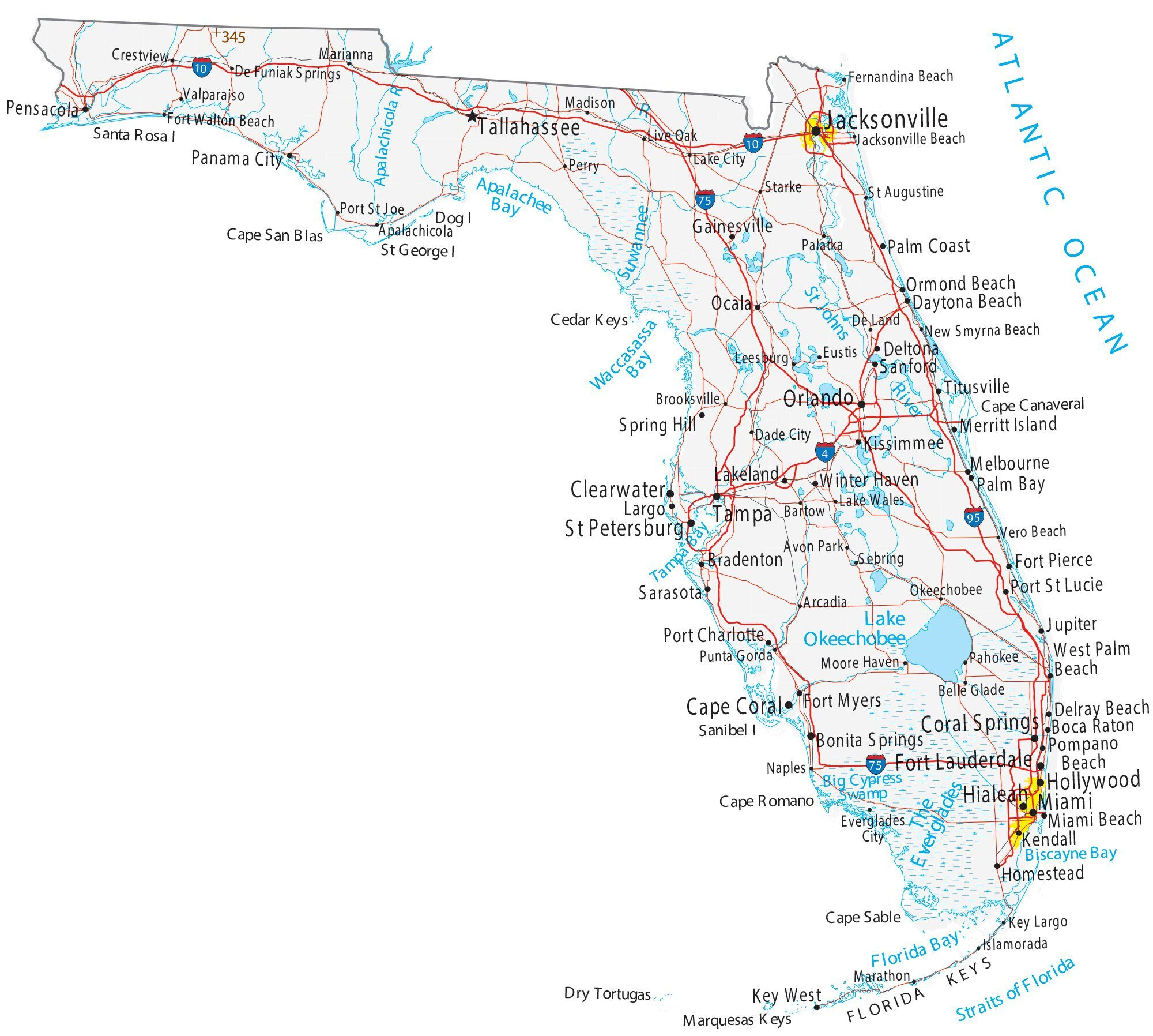 Map Of Florida - Cities And Roads - Gis Geography in Map Of Florida Cities Printable