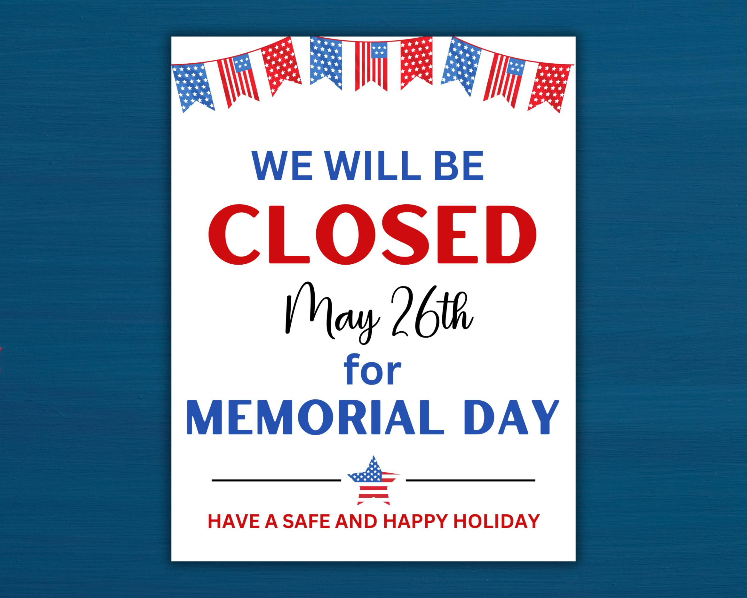 Memorial Day Closed Sign: Printable Storefront Door Sign (Instant inside Printable Closed Signs For Memorial Day