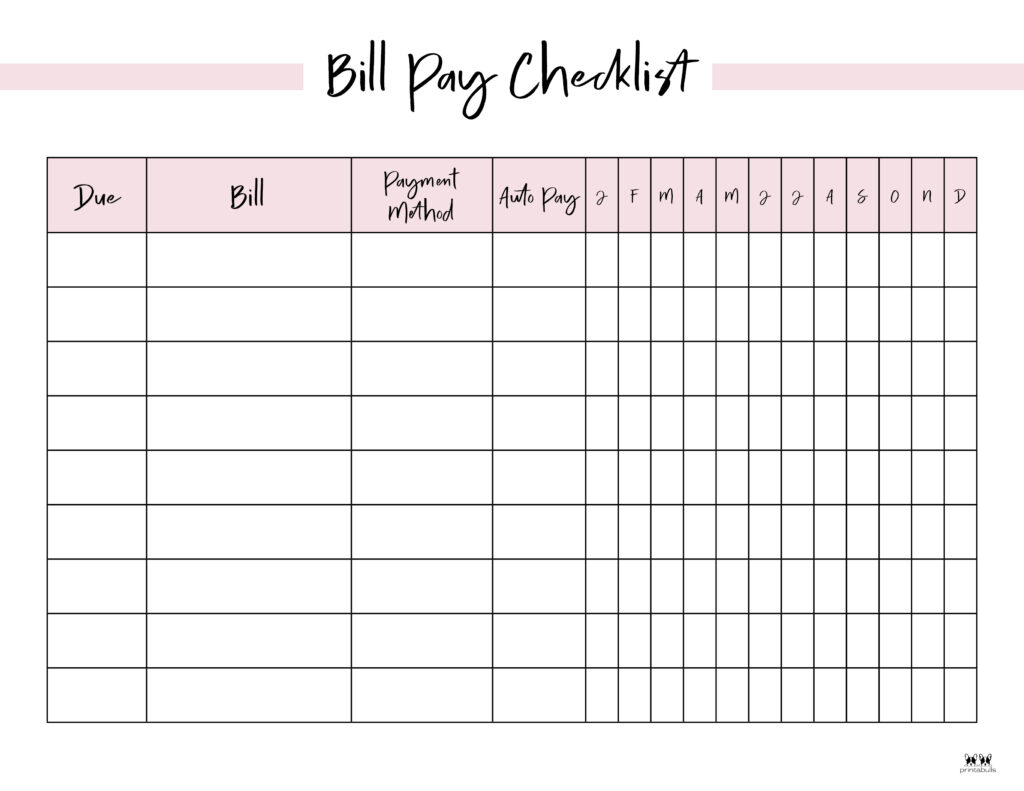 Monthly Bill Organizers - 18 Free Printables | Printabulls inside Bill Payment Checklist Free Printable