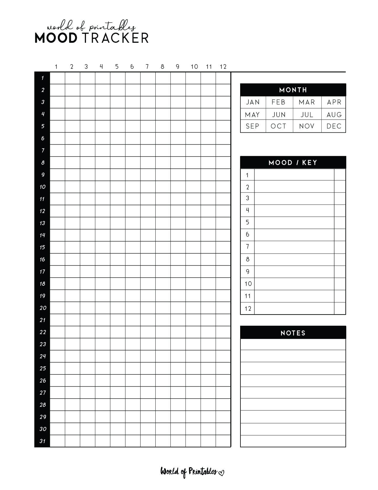 Mood Trackers - 16 Free Printable Templates - World Of Printables regarding Mental Health Mood Tracker Printable
