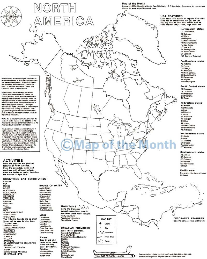 North America Map for Printable Map Of North America