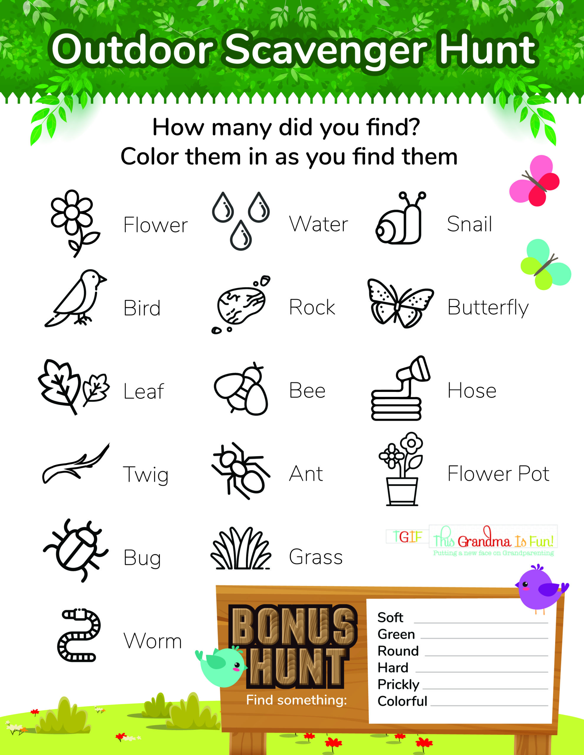 Outdoor Scavenger Hunt Free Printable - Tgif - This Grandma Is Fun in Free Nature Scavenger Hunt Printable