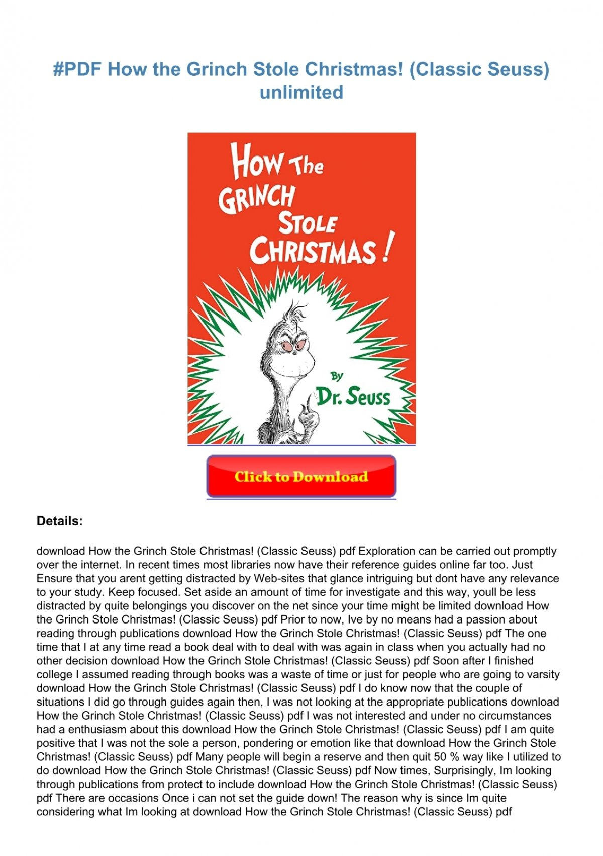 Pdf How The Grinch Stole Christmas! (Classic Seuss) Unlimited intended for How The Grinch Stole Christmas Text Printable