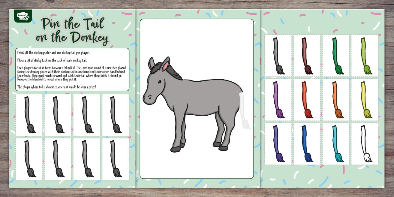 Pin The Tail On The Donkey | Twinkl Party regarding Pin the Tail on the Donkey Printable