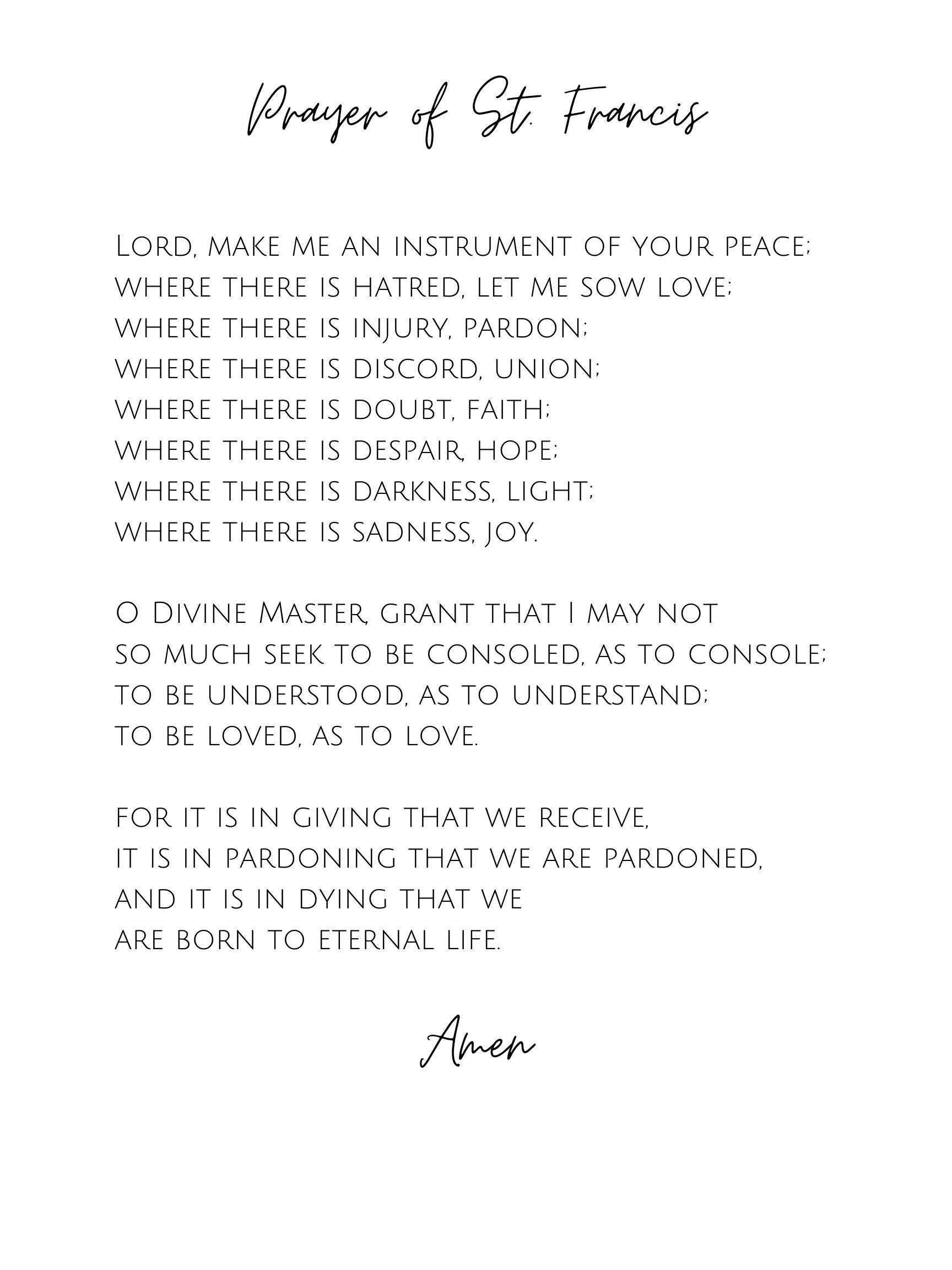 Prayer Of St. Francis Printable Art: 8X10 Wall Sign (Digital for Print Printable Prayer Of St Francis Of Assisi