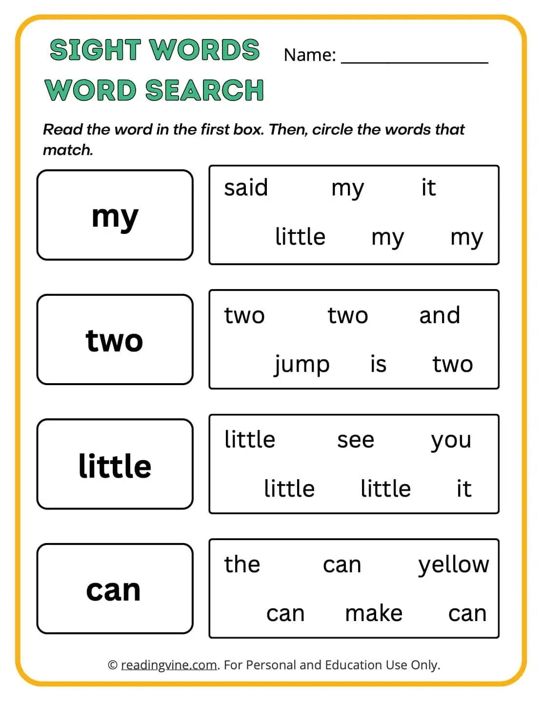 Preschool Sight Words throughout Sight Words For Pre K Printables
