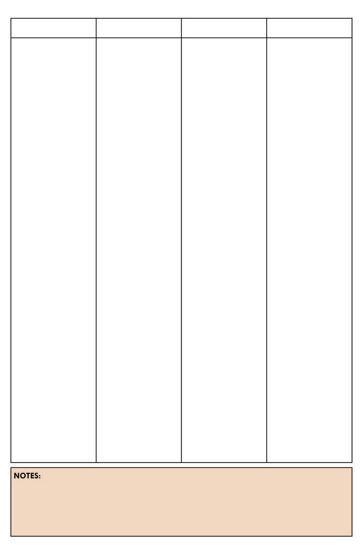 Printable Blank 4-Column Chart Templates with regard to Printable 4 Column Chart Template