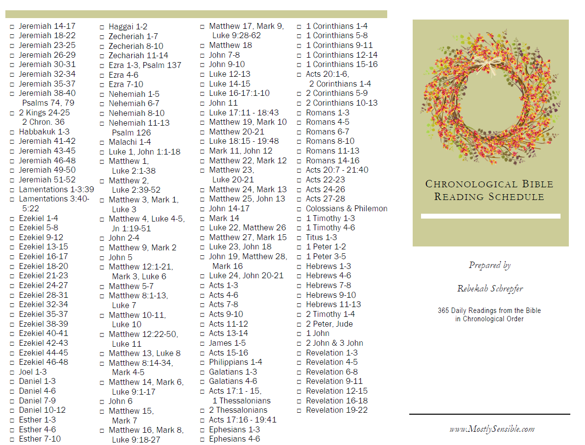 Printable Chronological Bible Reading - Mostlysensible throughout Chronological Bible Reading Plan Printable