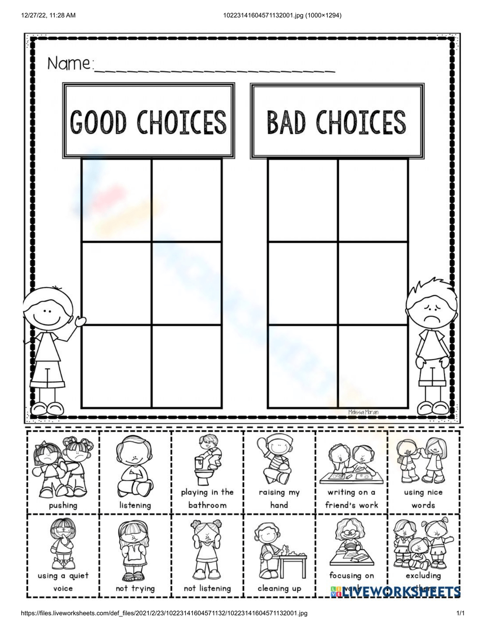 Printable Good Choices Bad Choices Worksheets Download regarding Free Printable Good Choices Bad Choices Worksheet