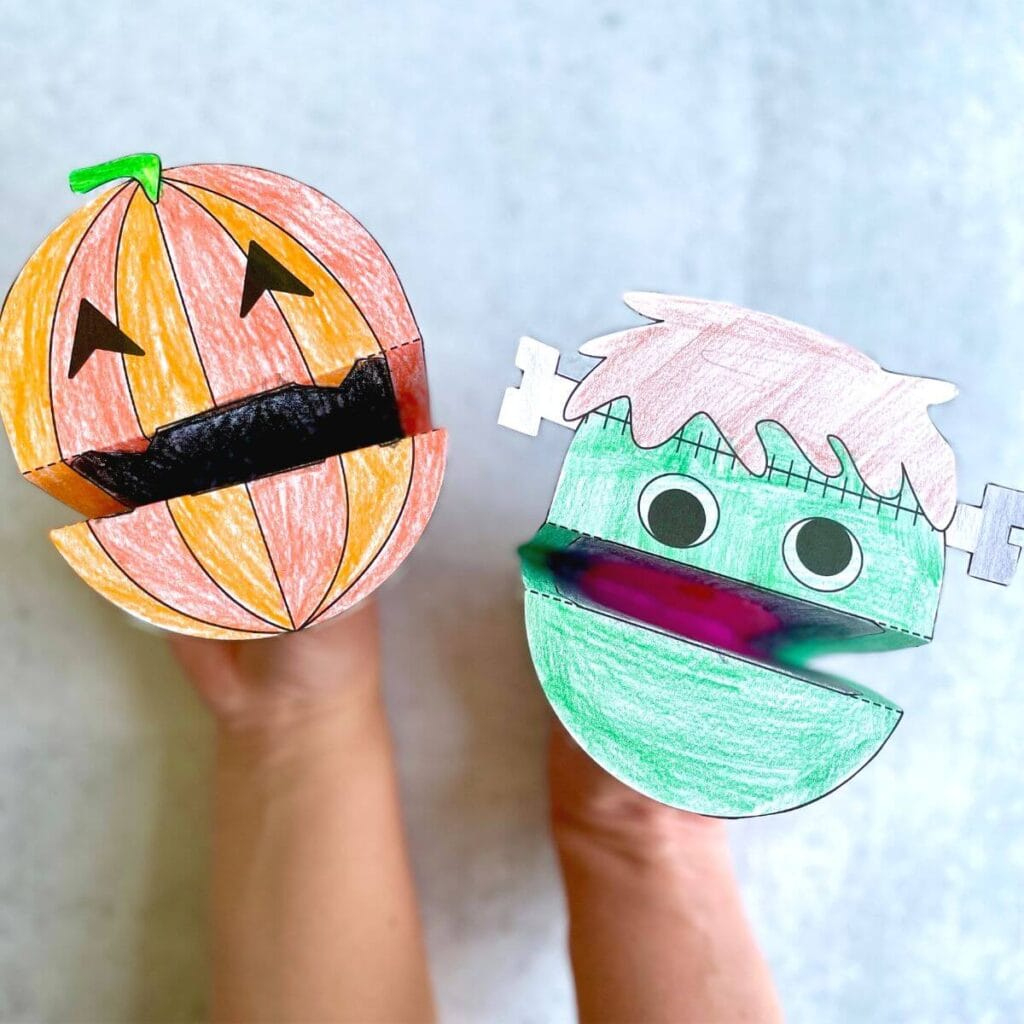 Printable Halloween Puppets - Easy Halloween Coloring Crafts for Free Printable Halloween Paper Crafts Templates